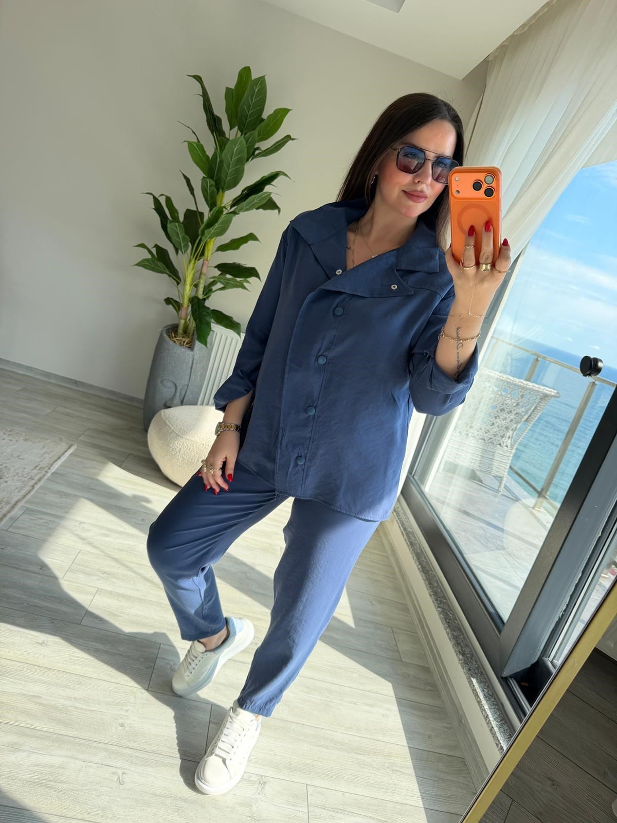2407 Patlı Tencel Takım İNDİGO