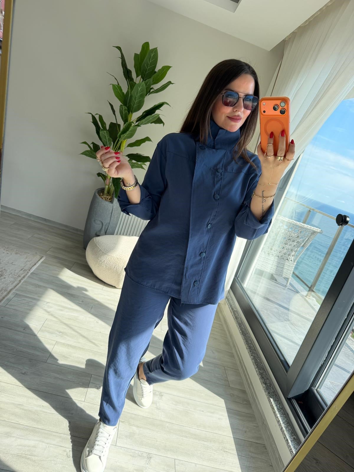 2407 Patlı Tencel Takım İNDİGO