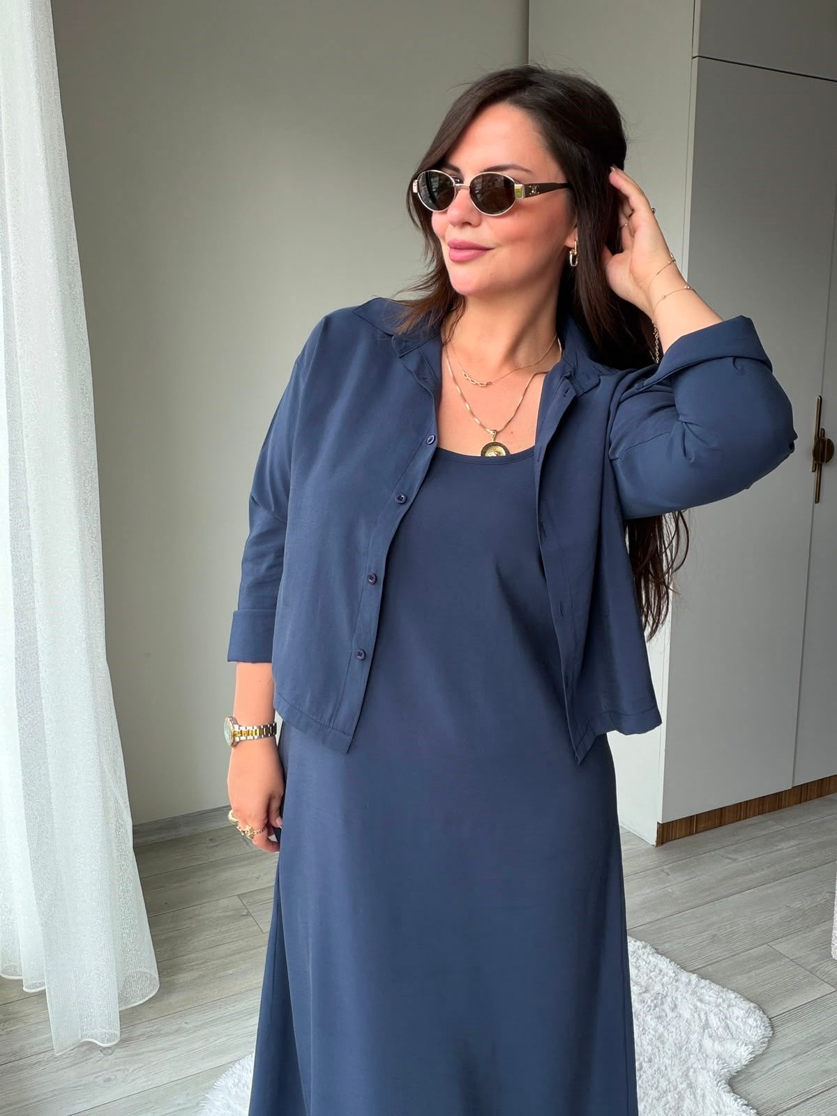 2419 Gömlekli Elbise LACİVERT