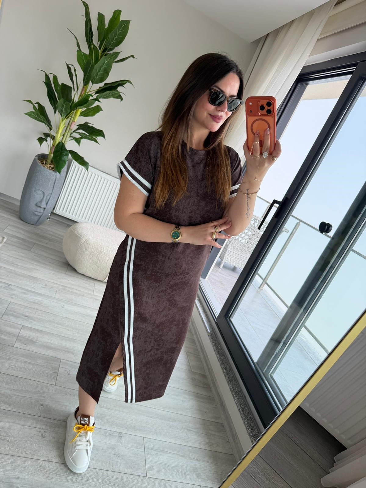 2421 Batik Desen Elbise KAHVE