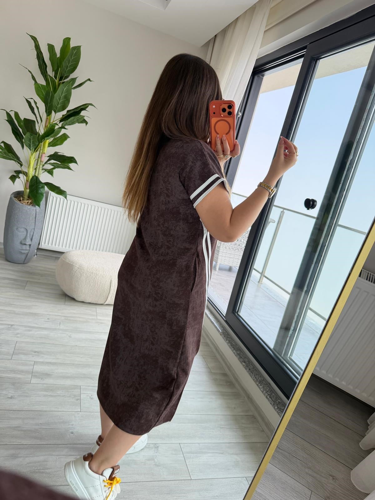 2421 Batik Desen Elbise KAHVE