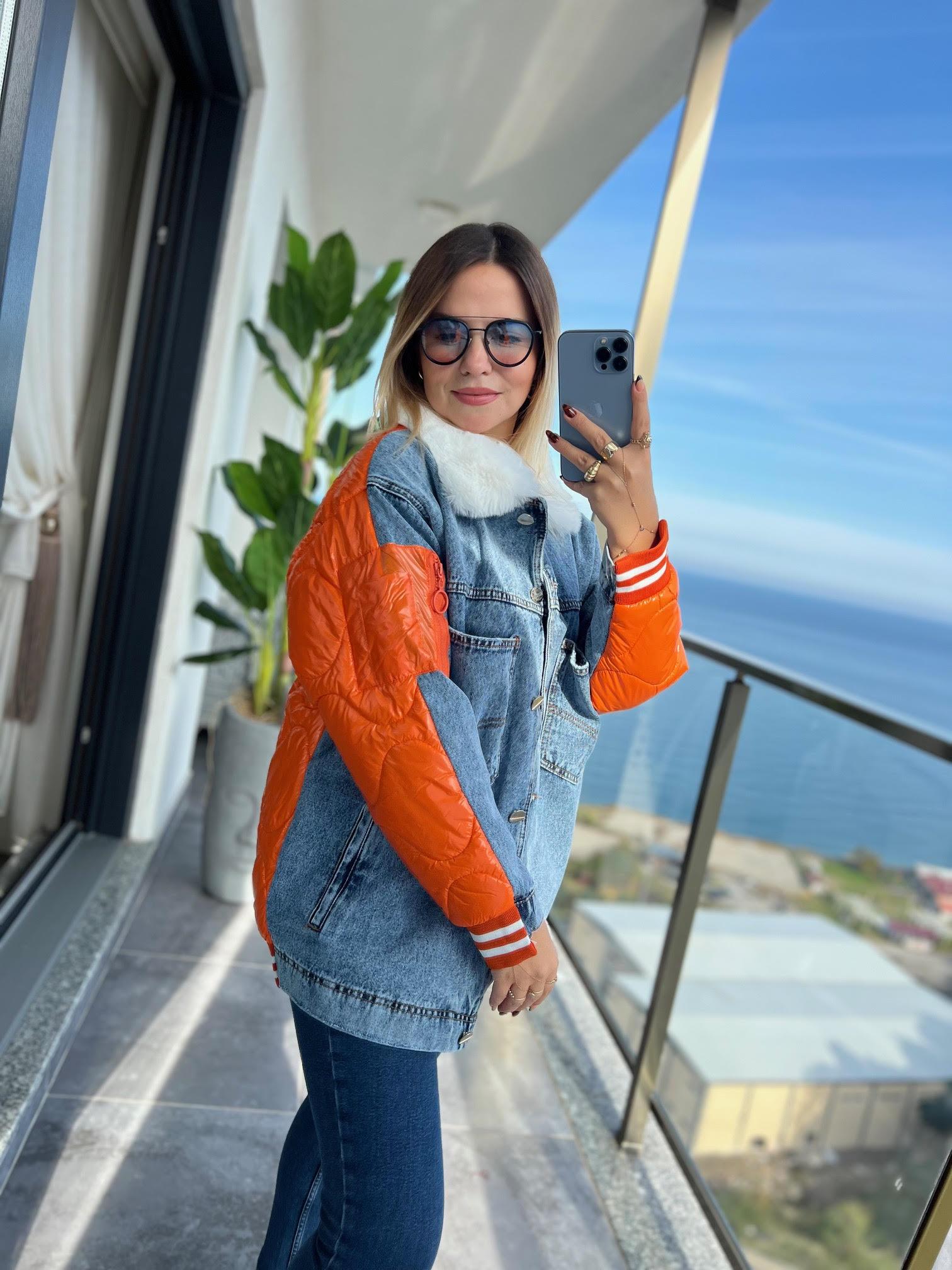 2421 Kot Kapitone Mix Ceket TURUNCU
