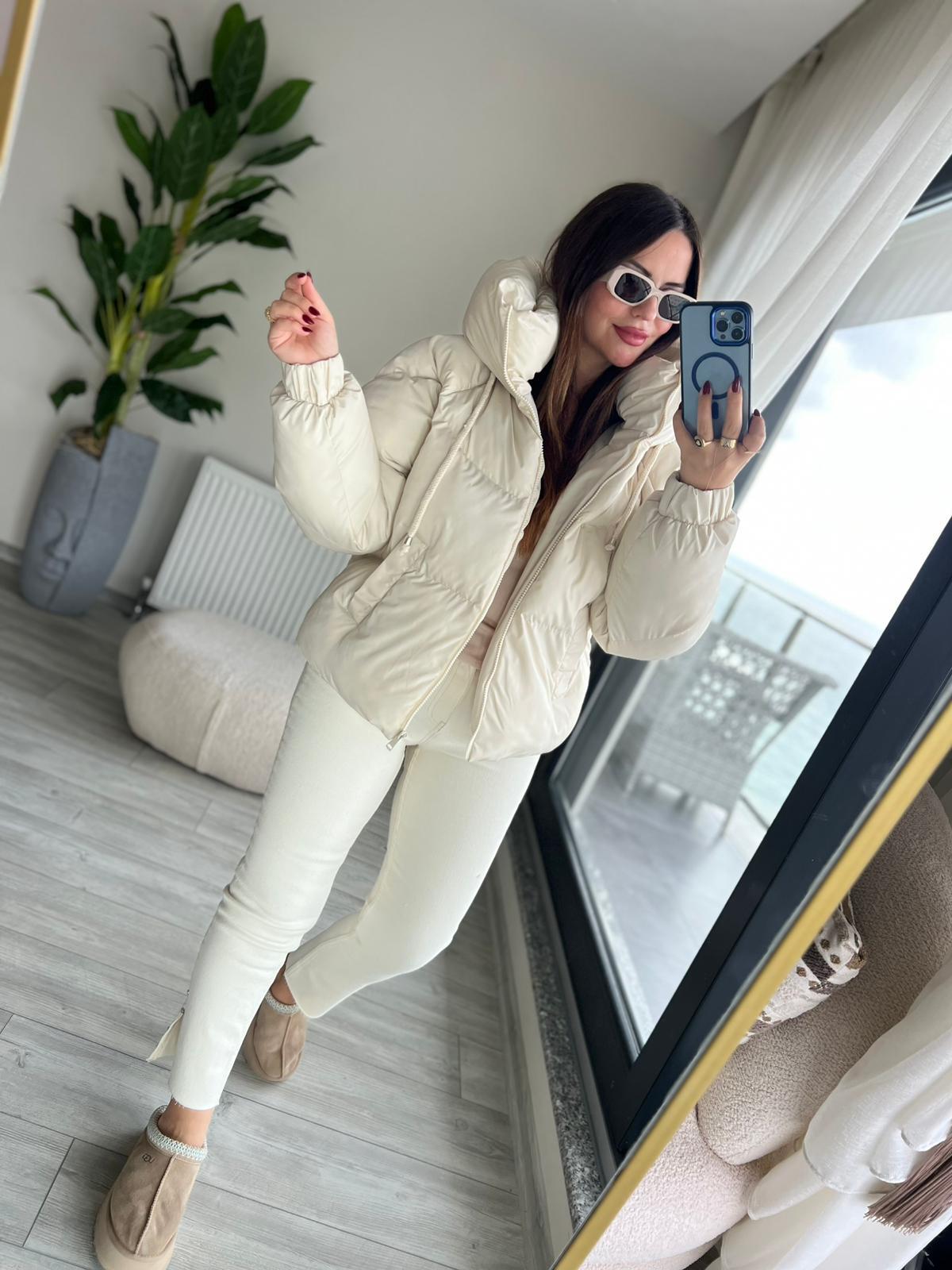 2425 Reglan Kol Detaylı Şişme Mont BEJ