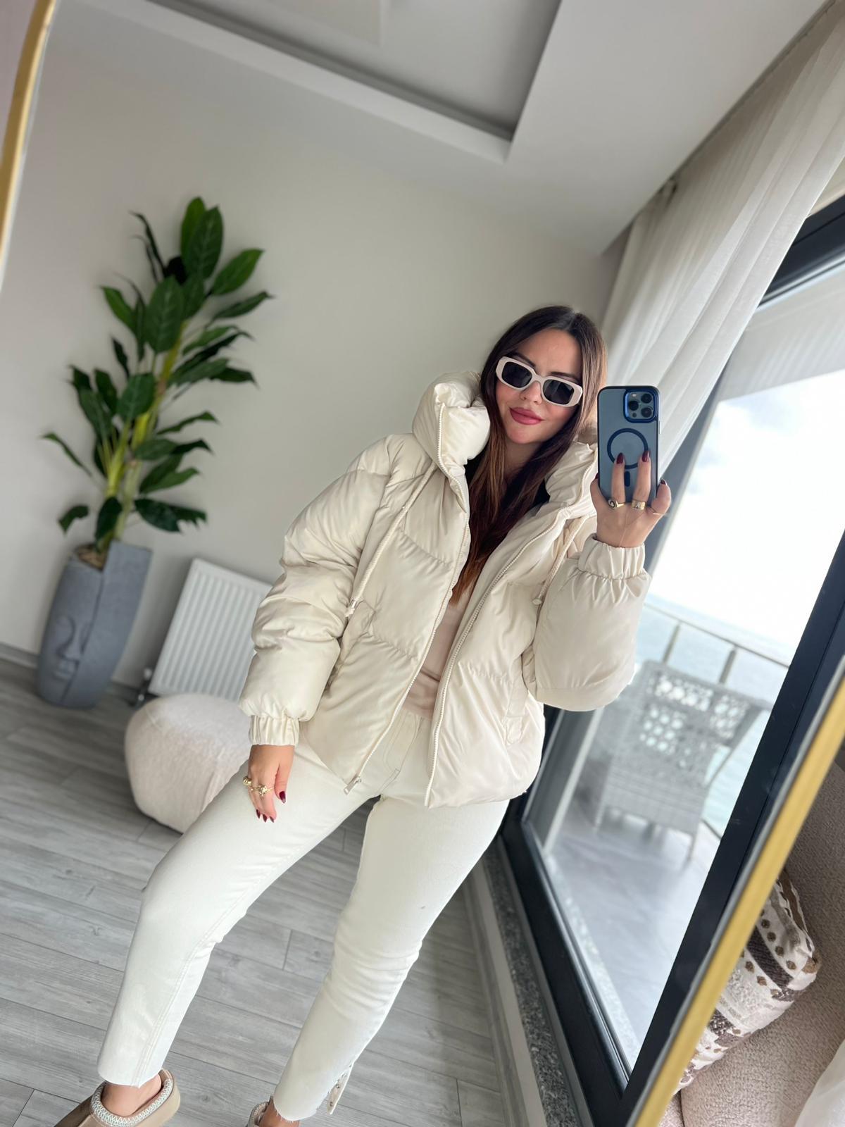 2425 Reglan Kol Detaylı Şişme Mont BEJ