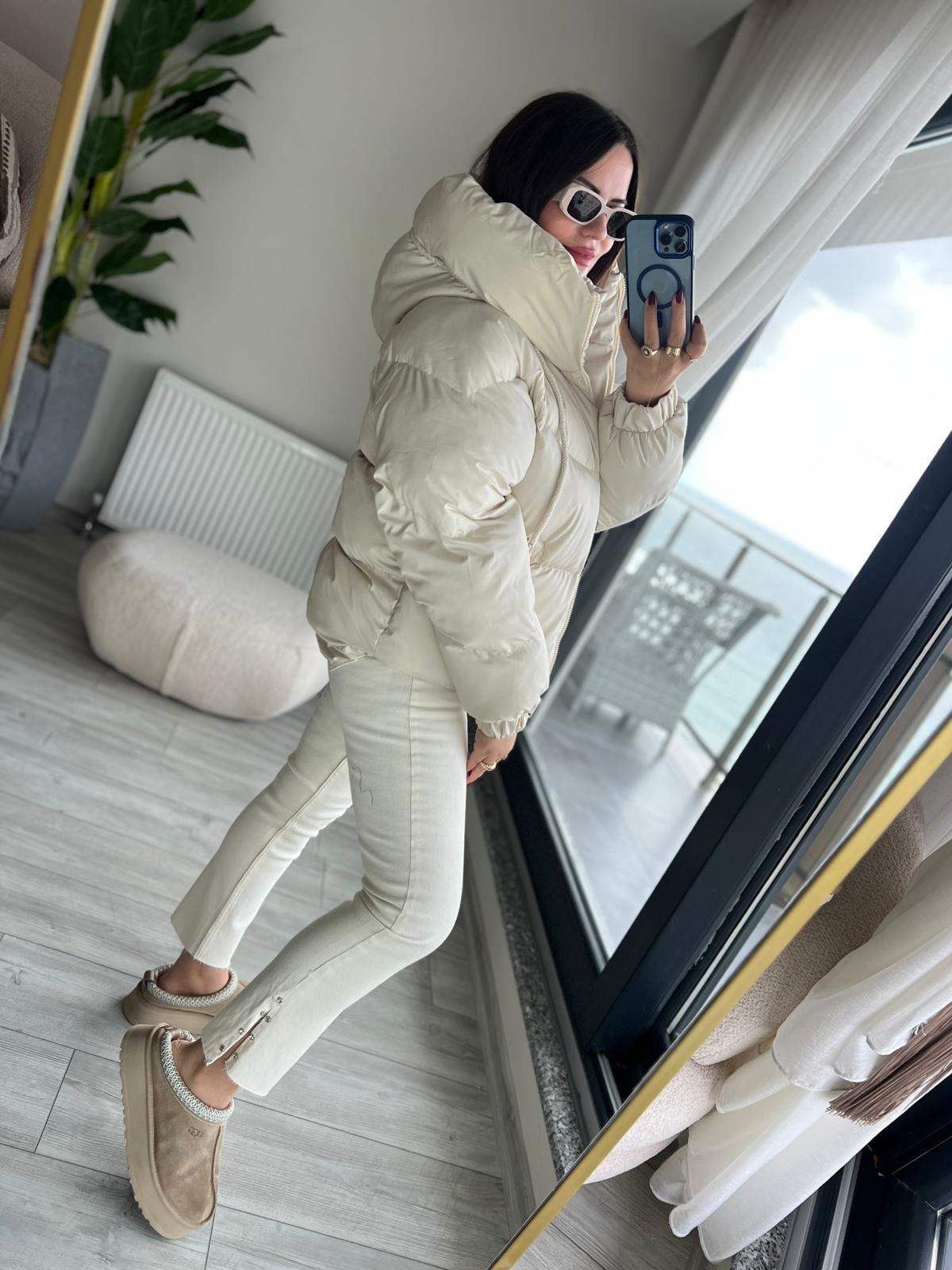 2425 Reglan Kol Detaylı Şişme Mont BEJ