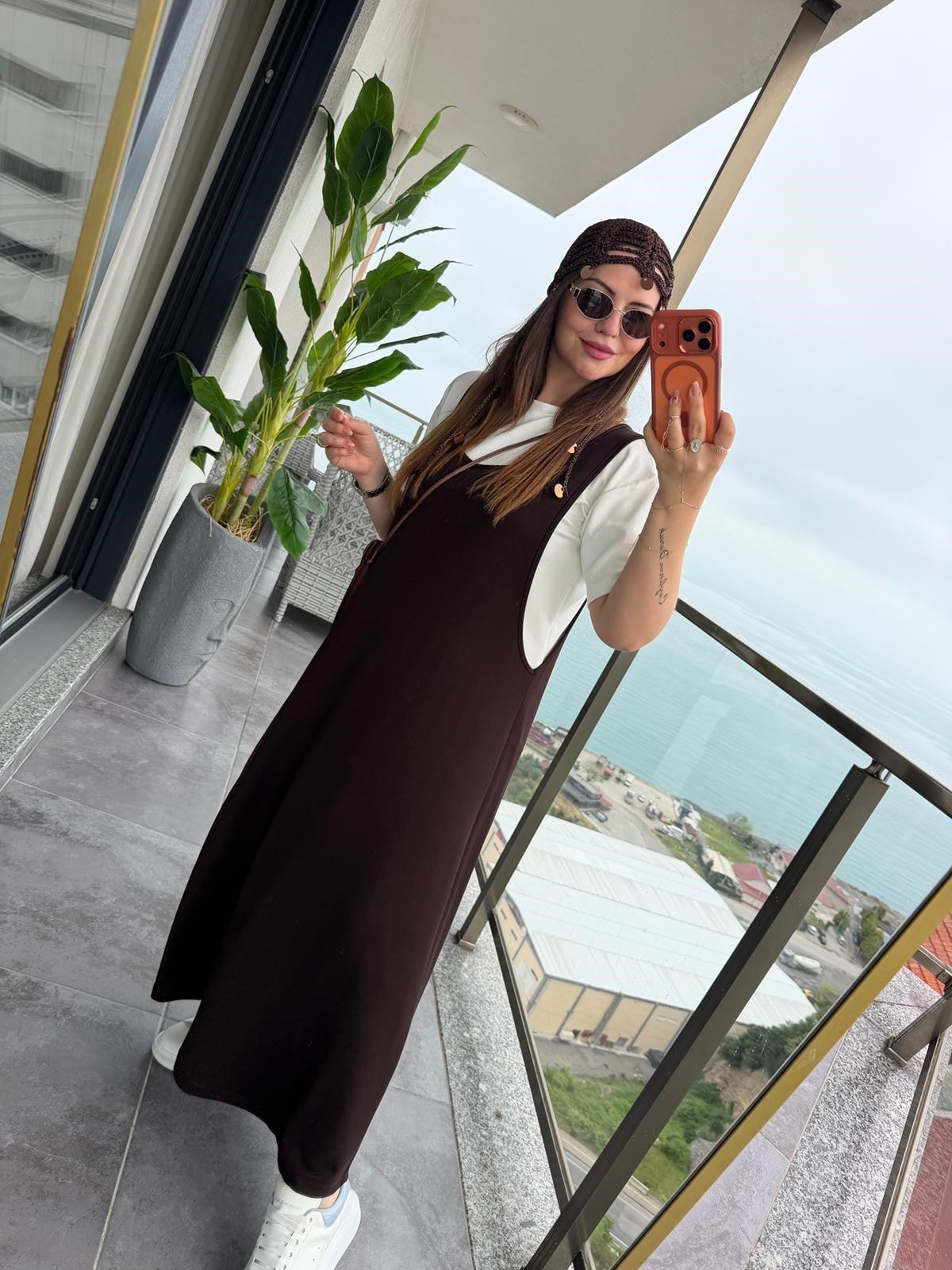 2435 Salopet Elbise Tshirt Takım KAHVE