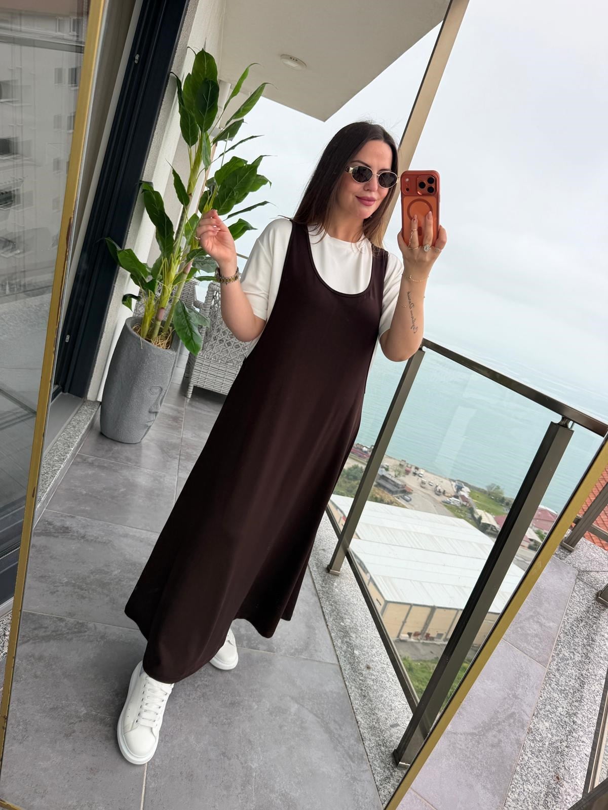 2435 Salopet Elbise Tshirt Takım KAHVE