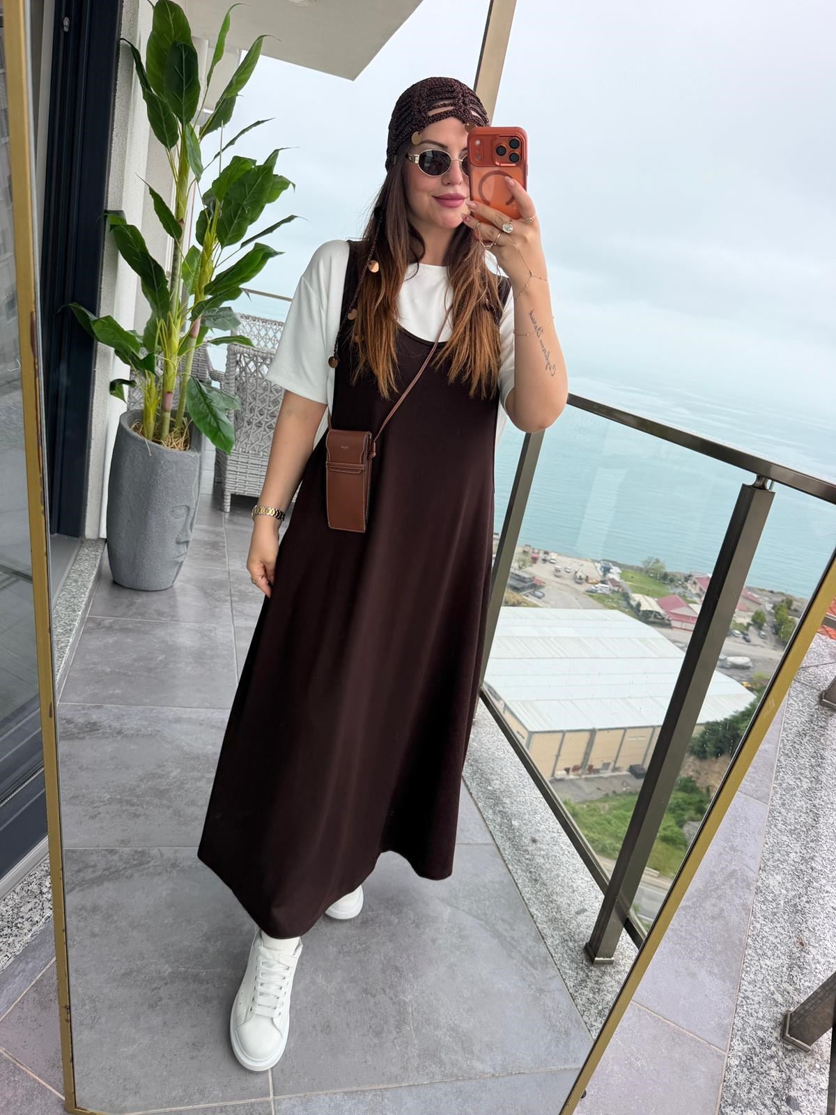 2435 Salopet Elbise Tshirt Takım KAHVE