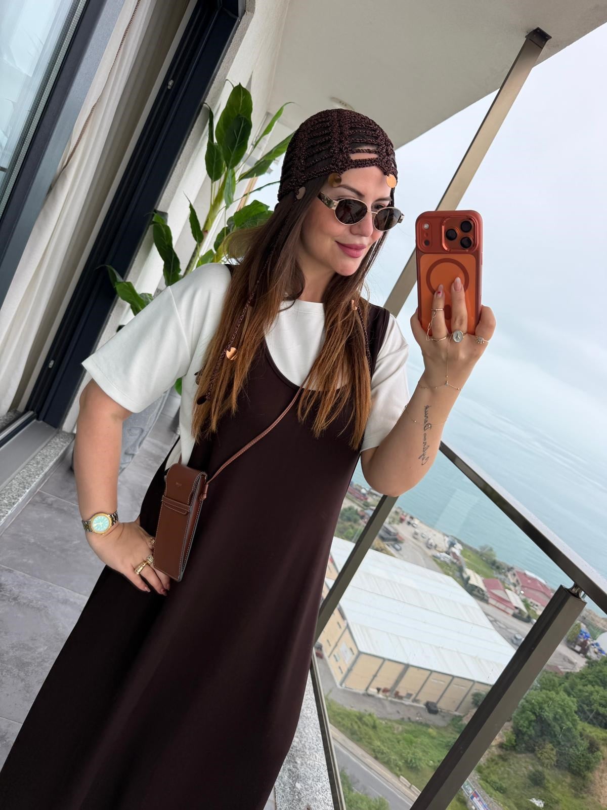 2435 Salopet Elbise Tshirt Takım KAHVE