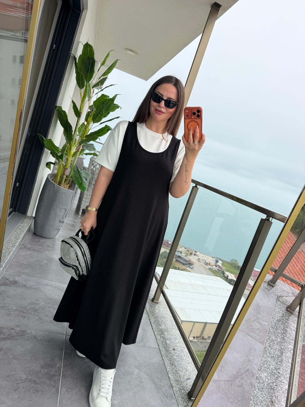 2435 Salopet Elbise Tshirt Takım SİYAH