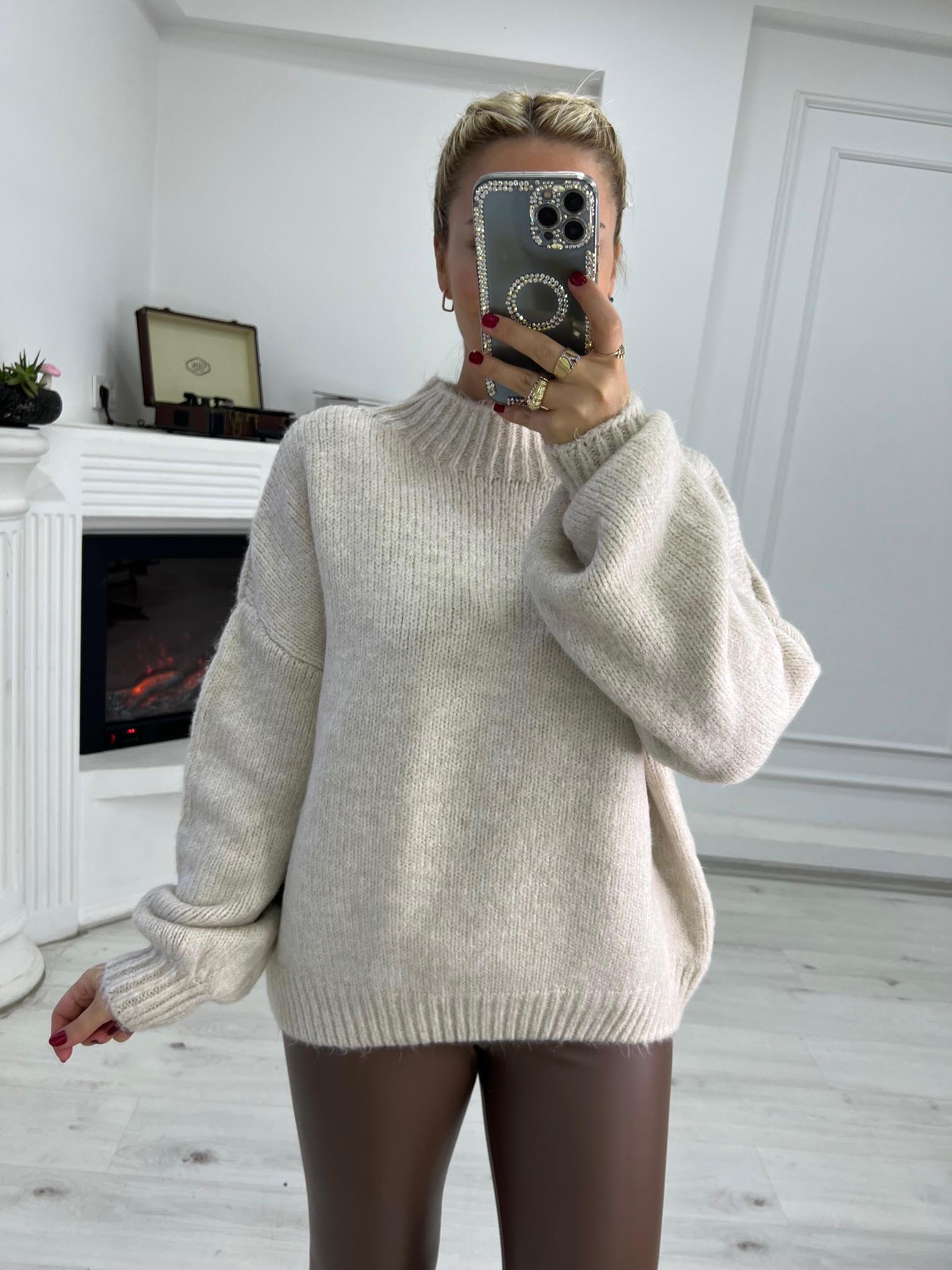 2441 Owersize Triko Kazak BEJ