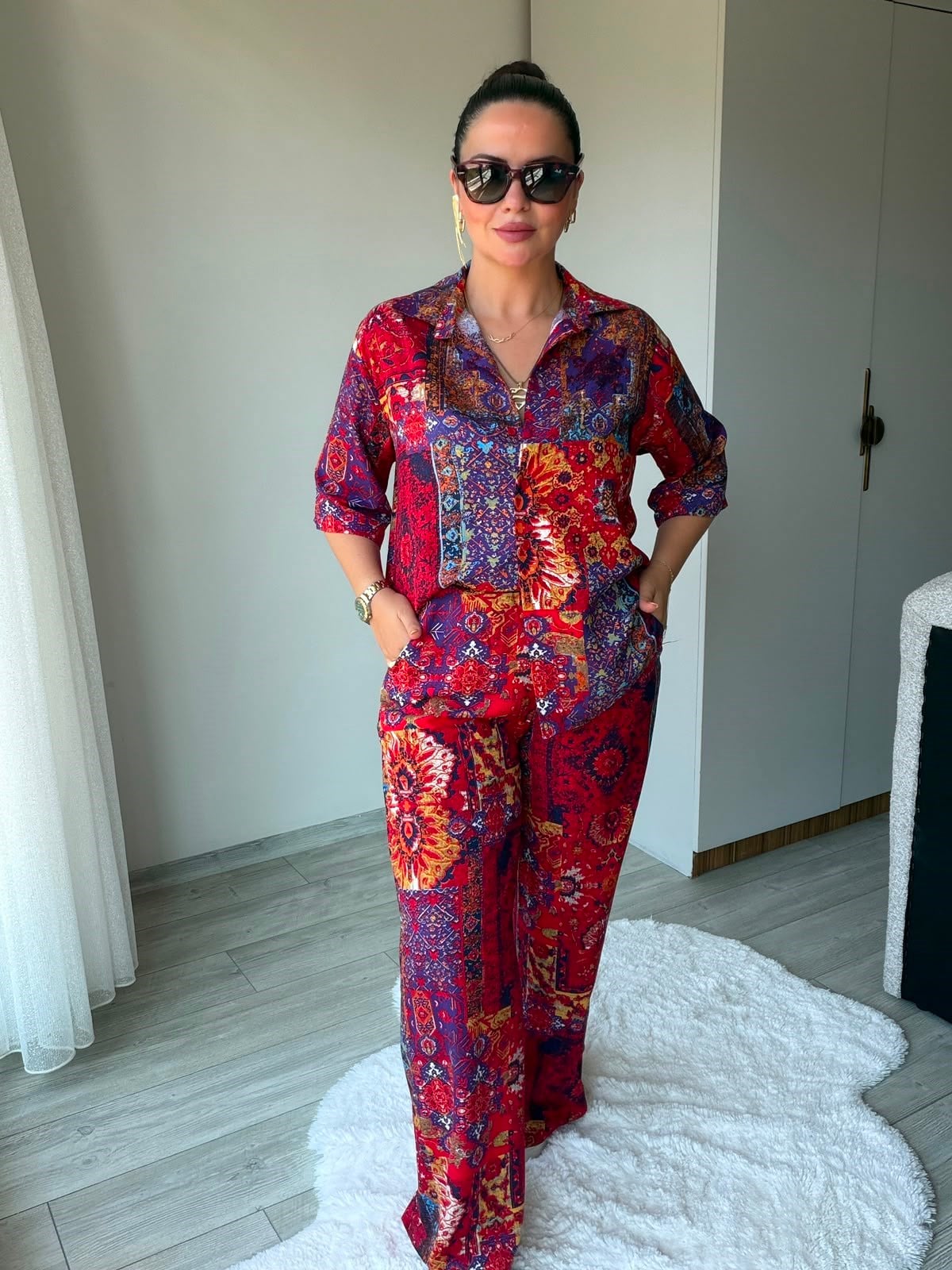 2448 Viskon Gömlek Takım KIRMIZI