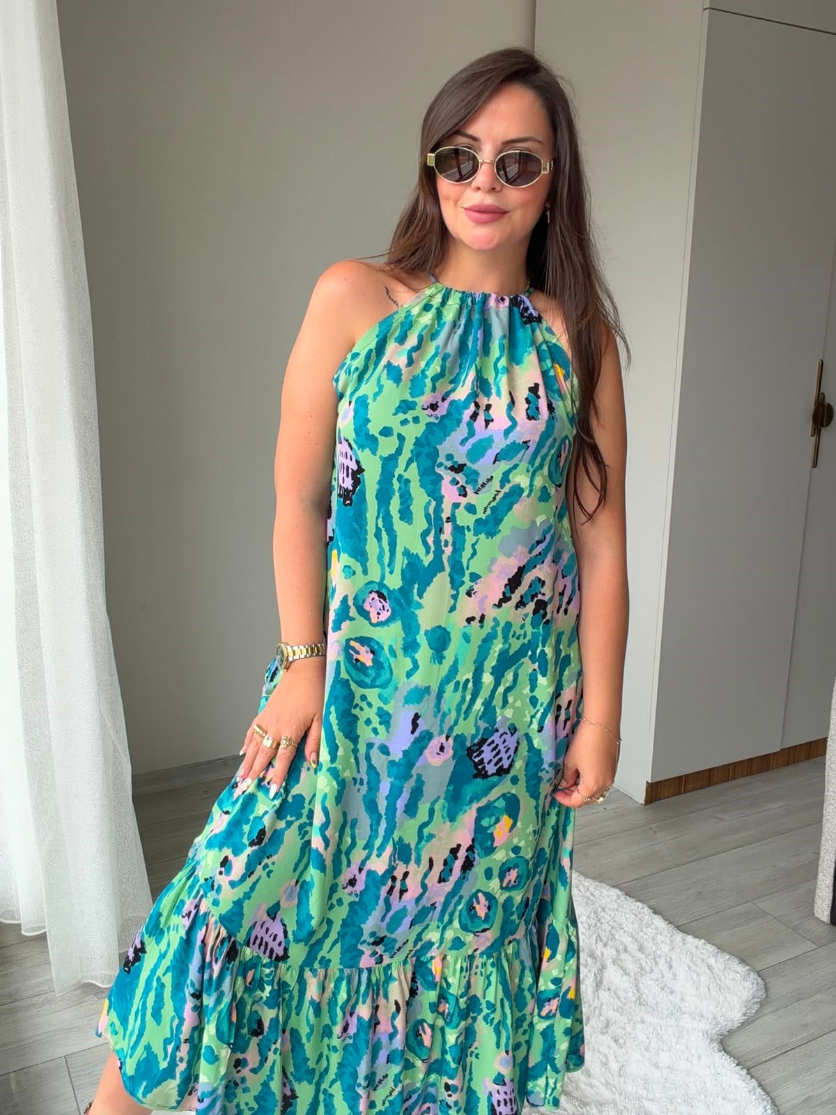 2449 Halter Yaka Viskon E lbise YEŞİL
