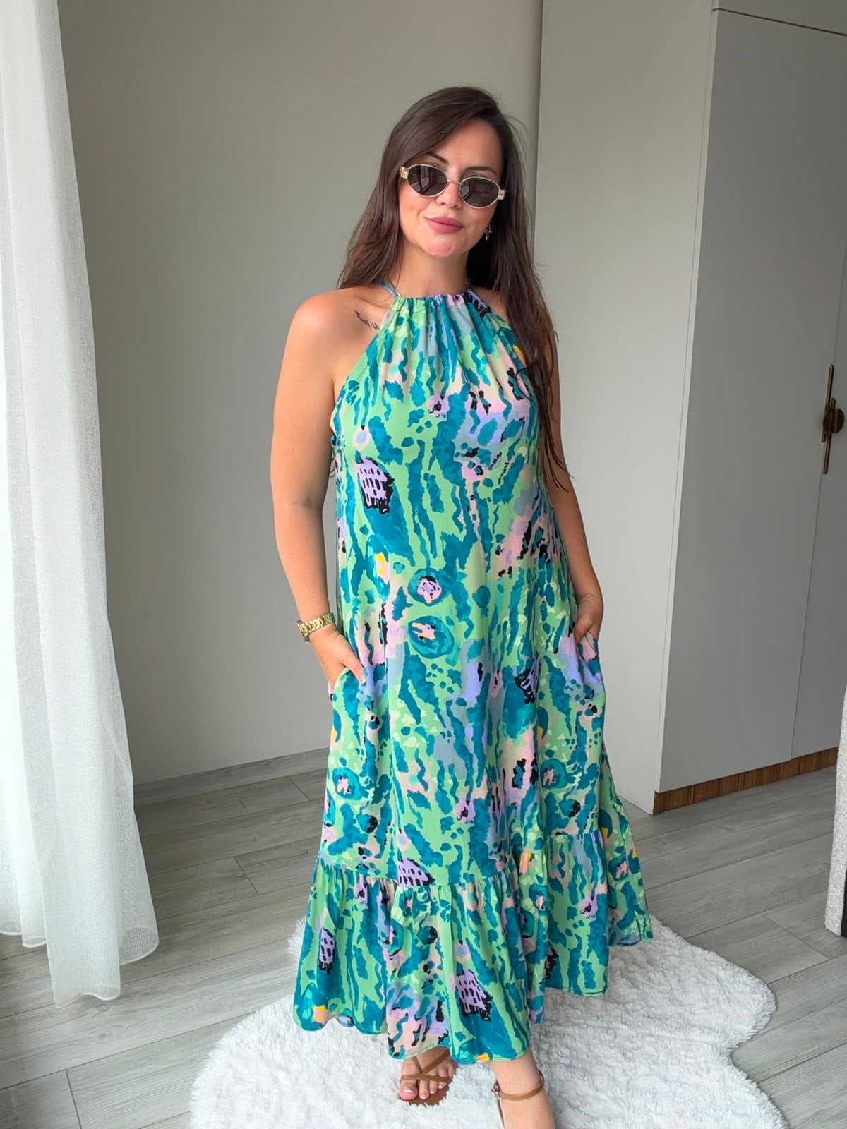 2449 Halter Yaka Viskon E lbise YEŞİL