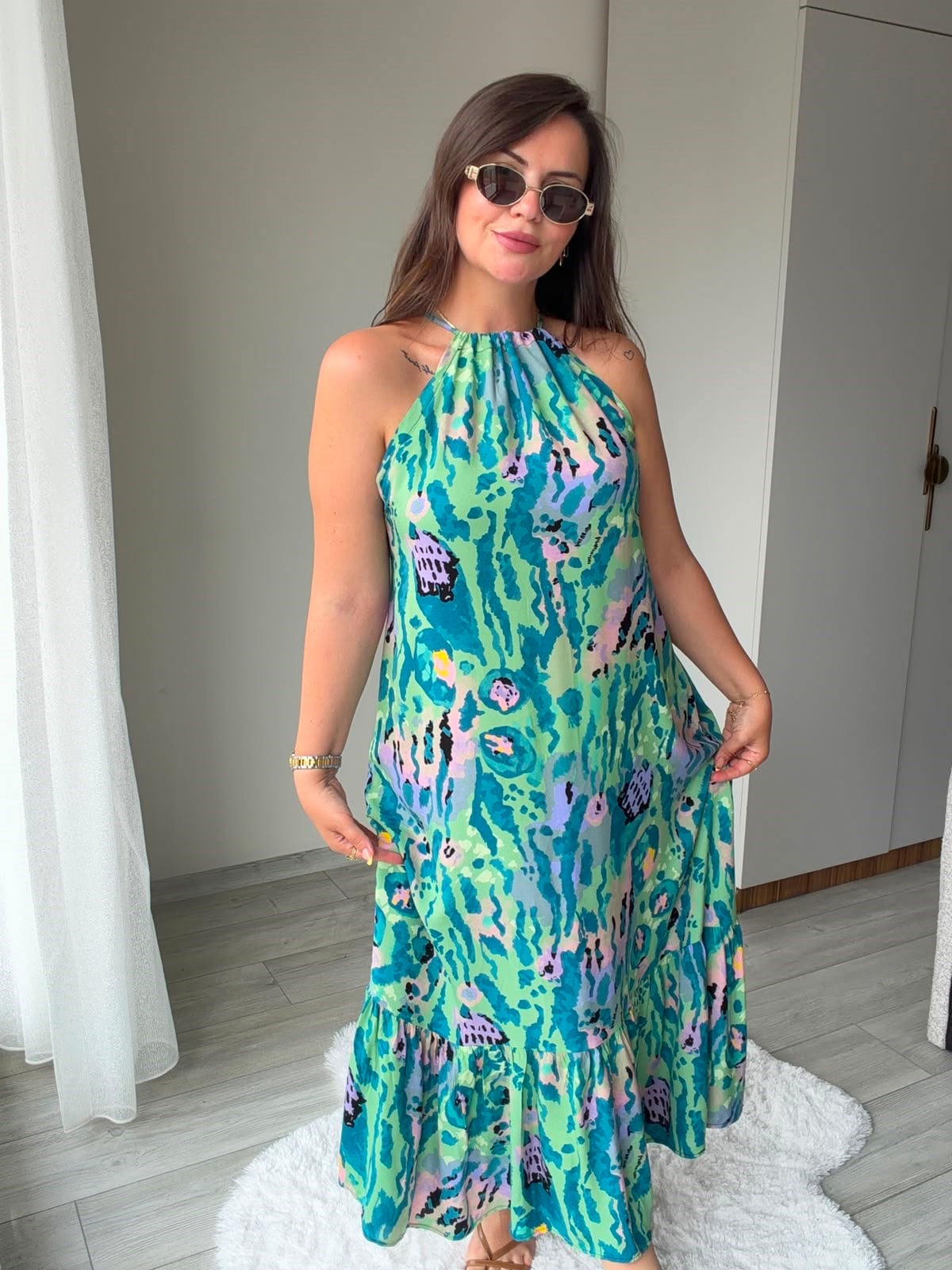 2449 Halter Yaka Viskon E lbise YEŞİL