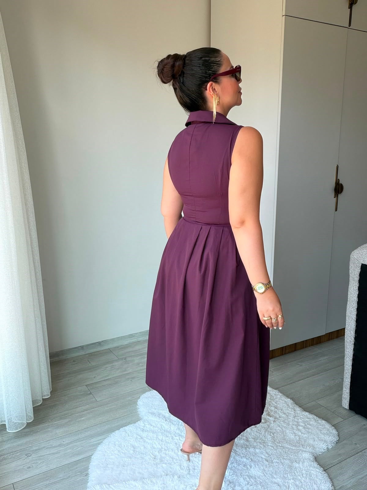 2452 Poplin Fermuarlı Elbise BORDO