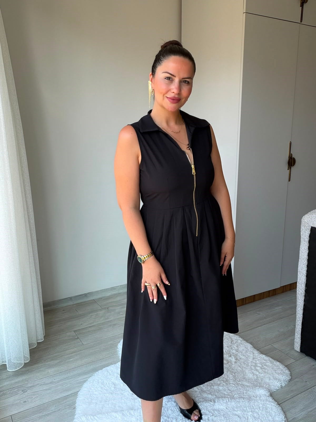 2452 Poplin Fermuarlı Elbise SİYAH