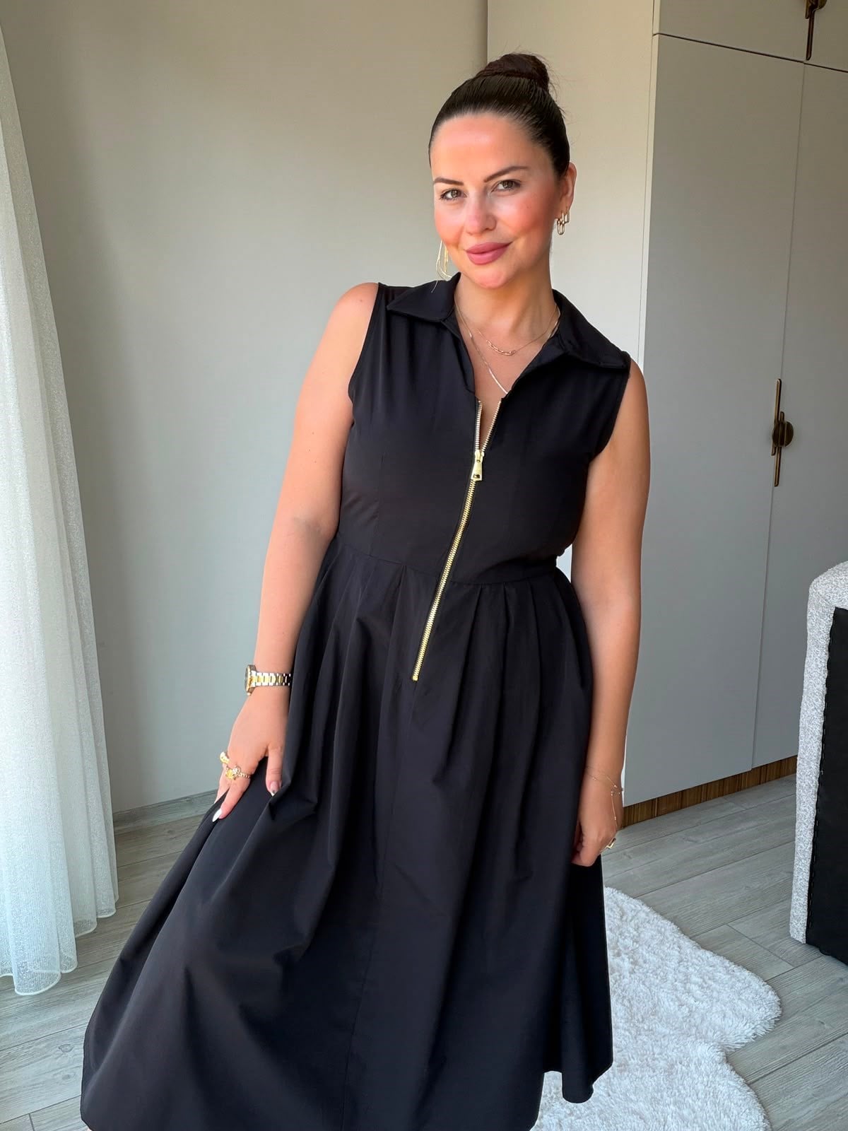 2452 Poplin Fermuarlı Elbise SİYAH