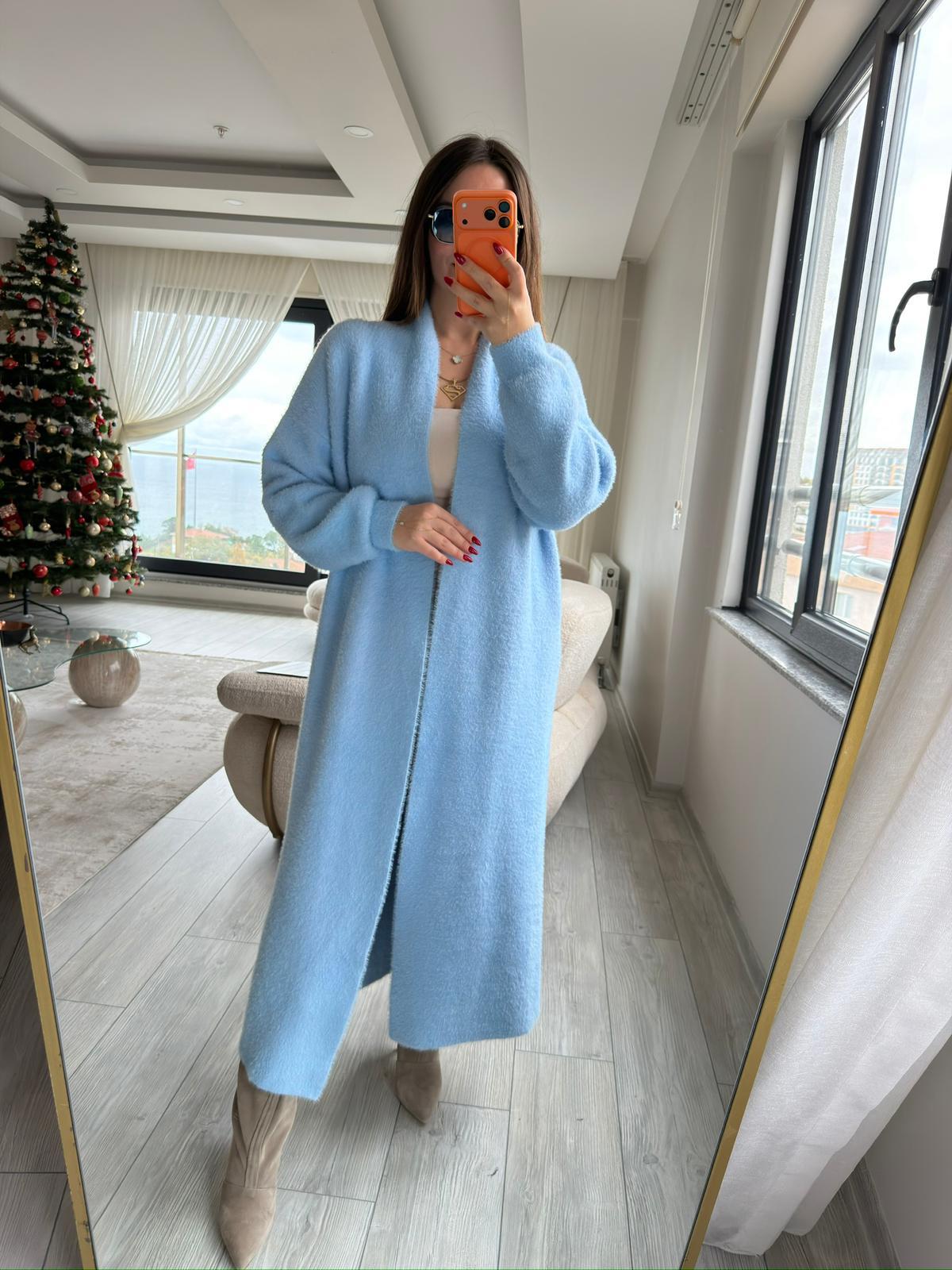 2476 Uzun Triko Hırka BEBE MAVİ