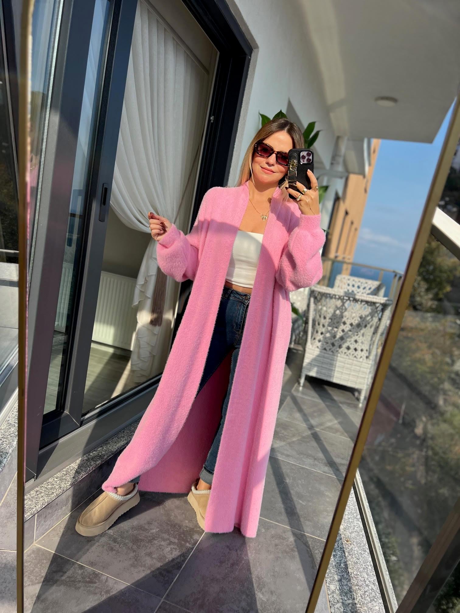 2476 Uzun Triko Hırka PEMBE