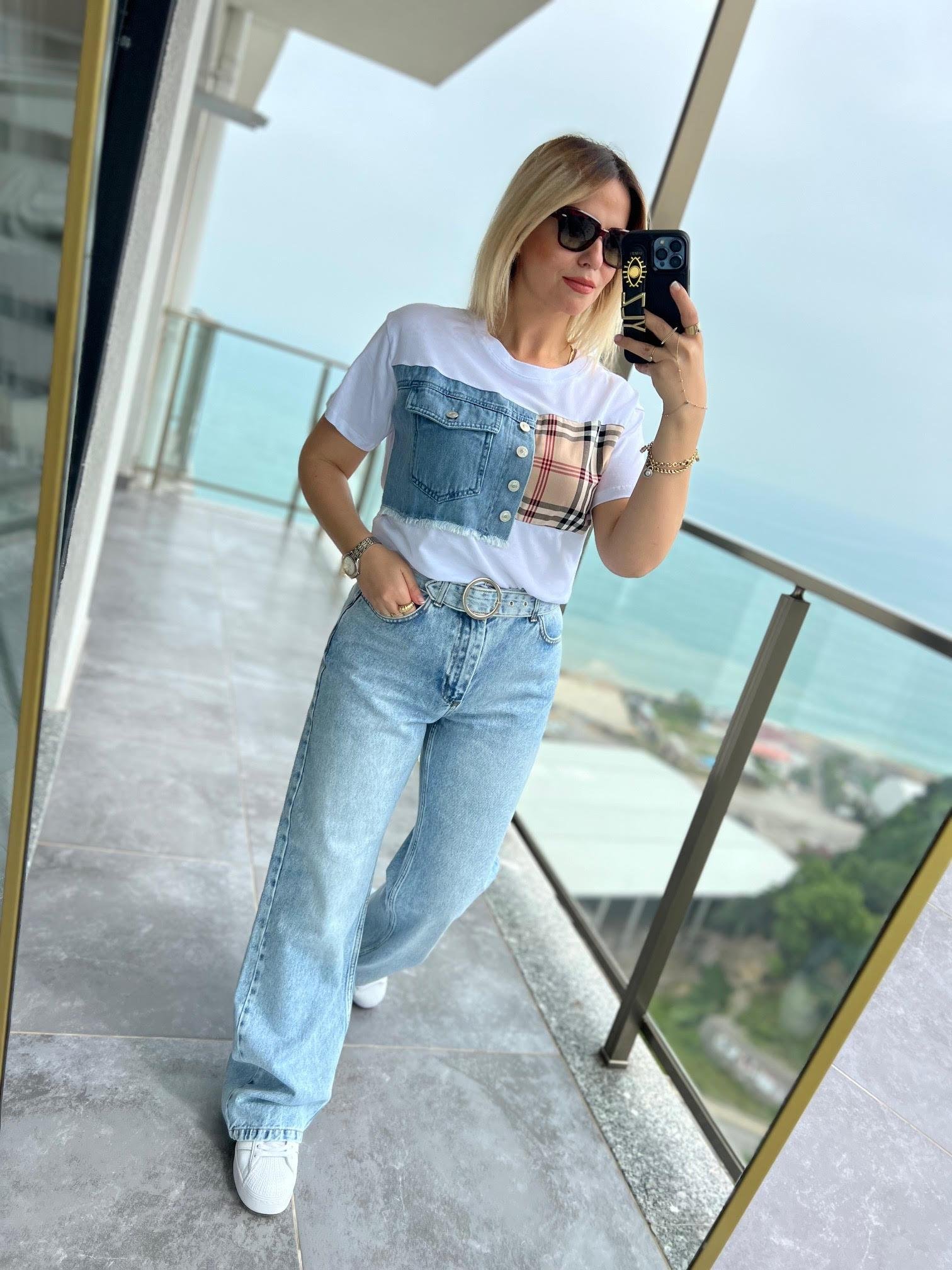 24933 Kendinden Kemerli Wide Pantolon BUZ MAVİSİ