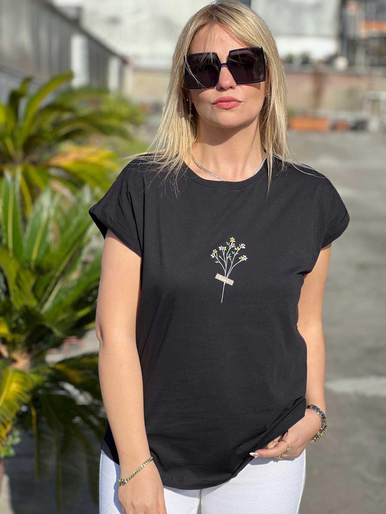 25070 V Yaka Basic Tshirt SİYAH