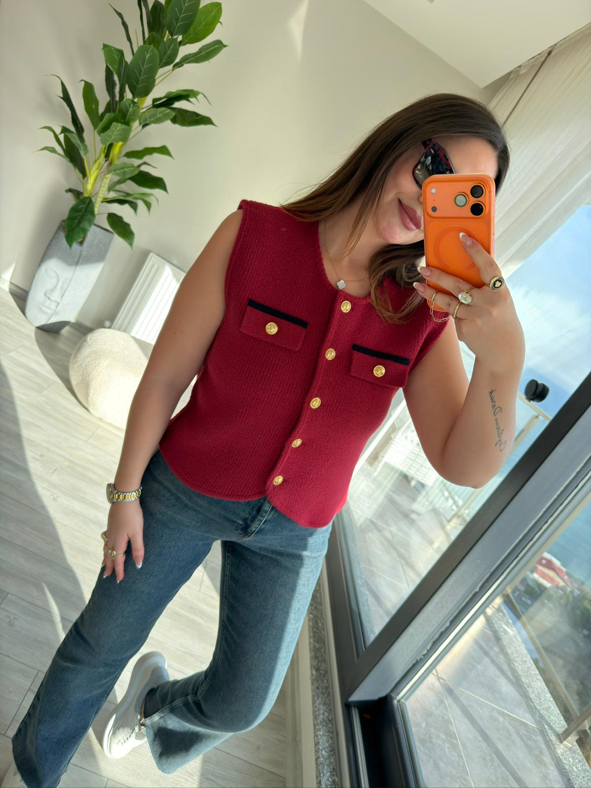 25432 Simli Yelek BORDO