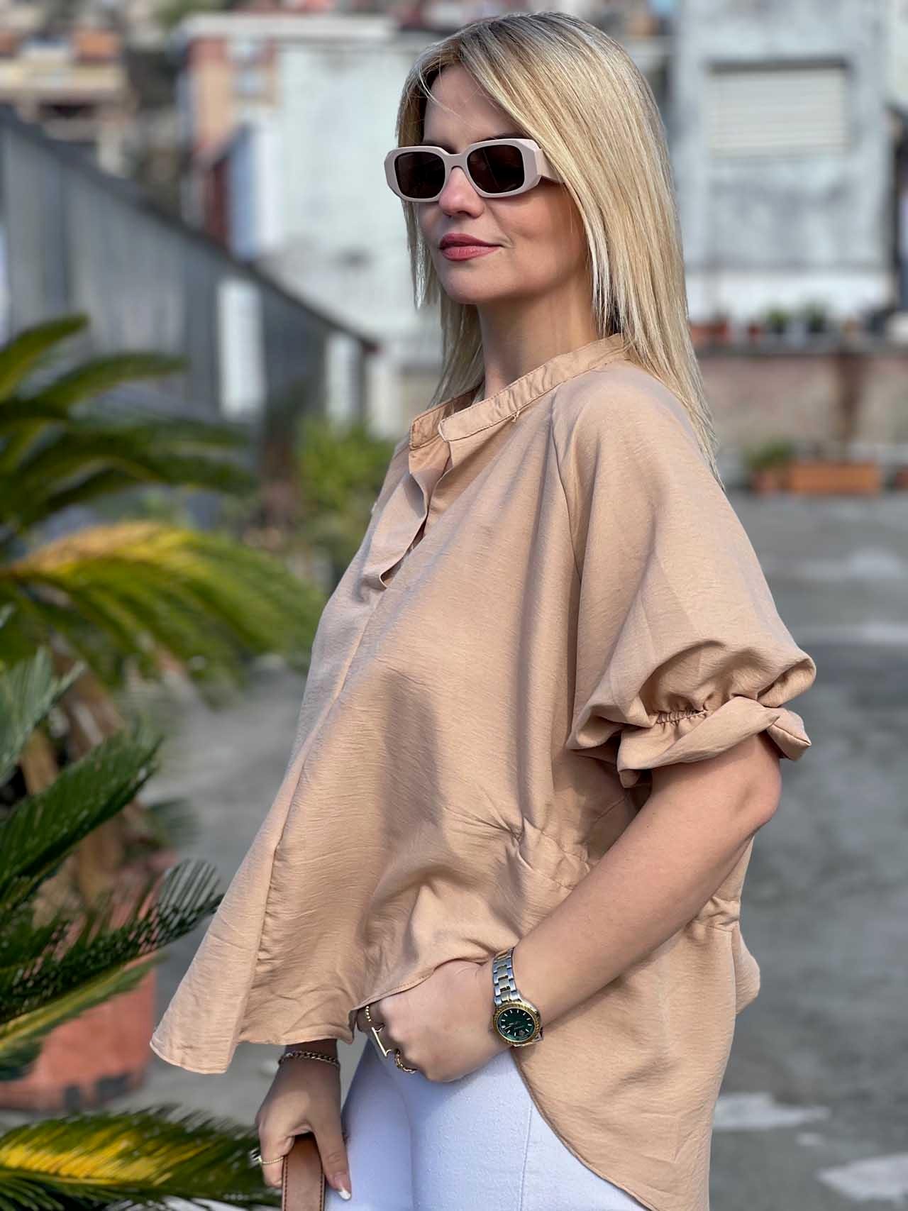 25755 Kolları Lastikli Bluz BEJ