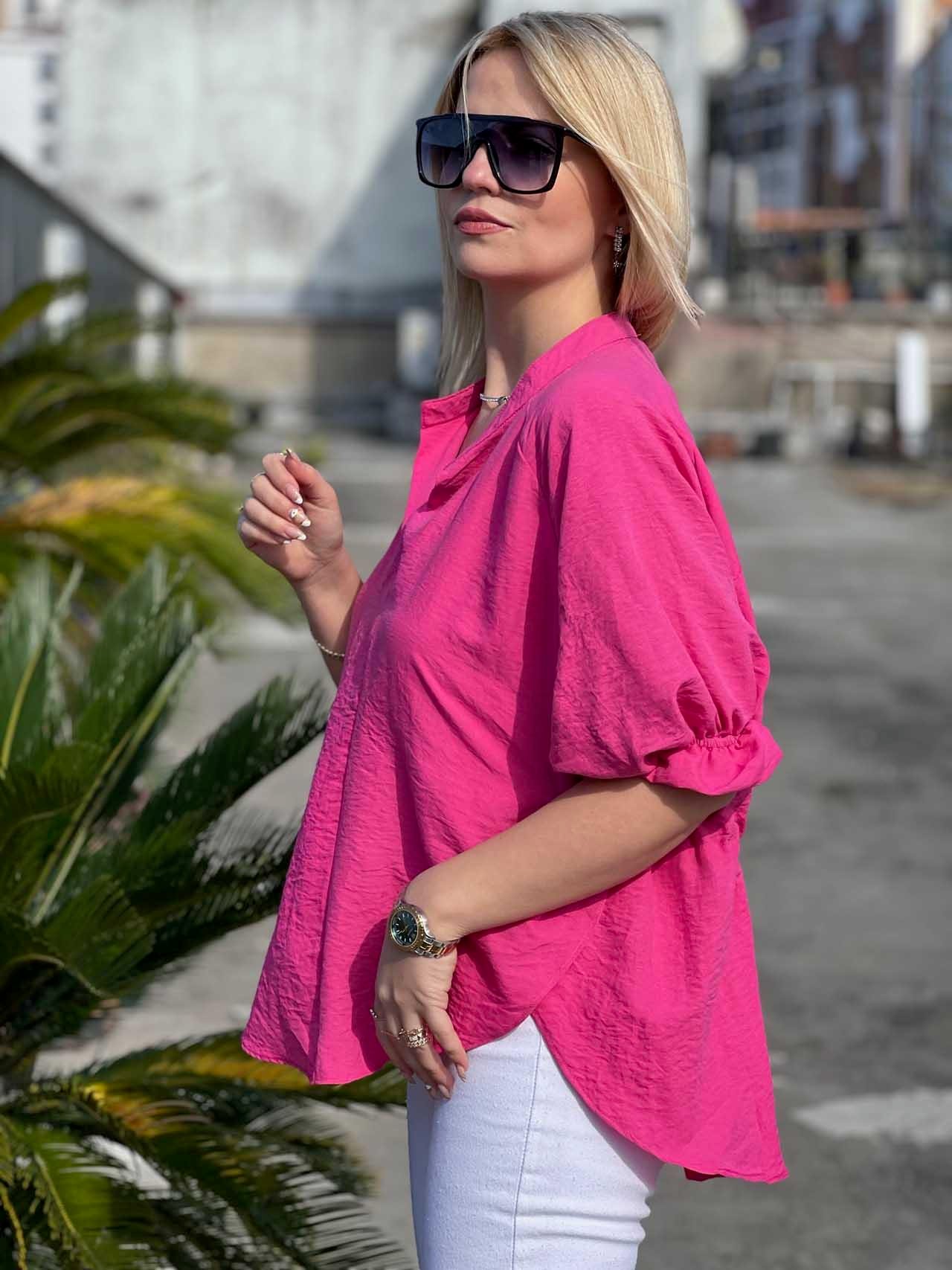 25755 Kolları Lastikli Bluz FUŞYA