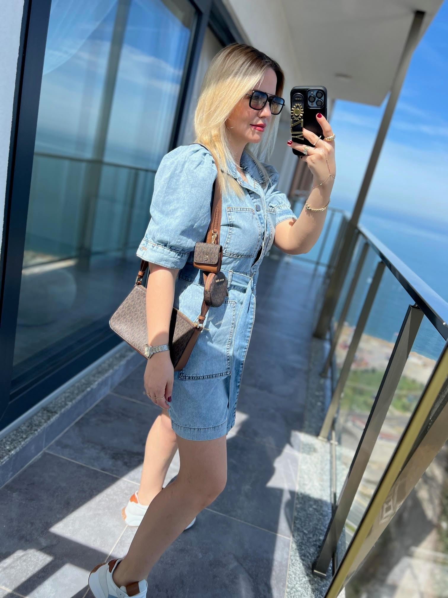 25804 Cepli Jean Elbise MAVİ