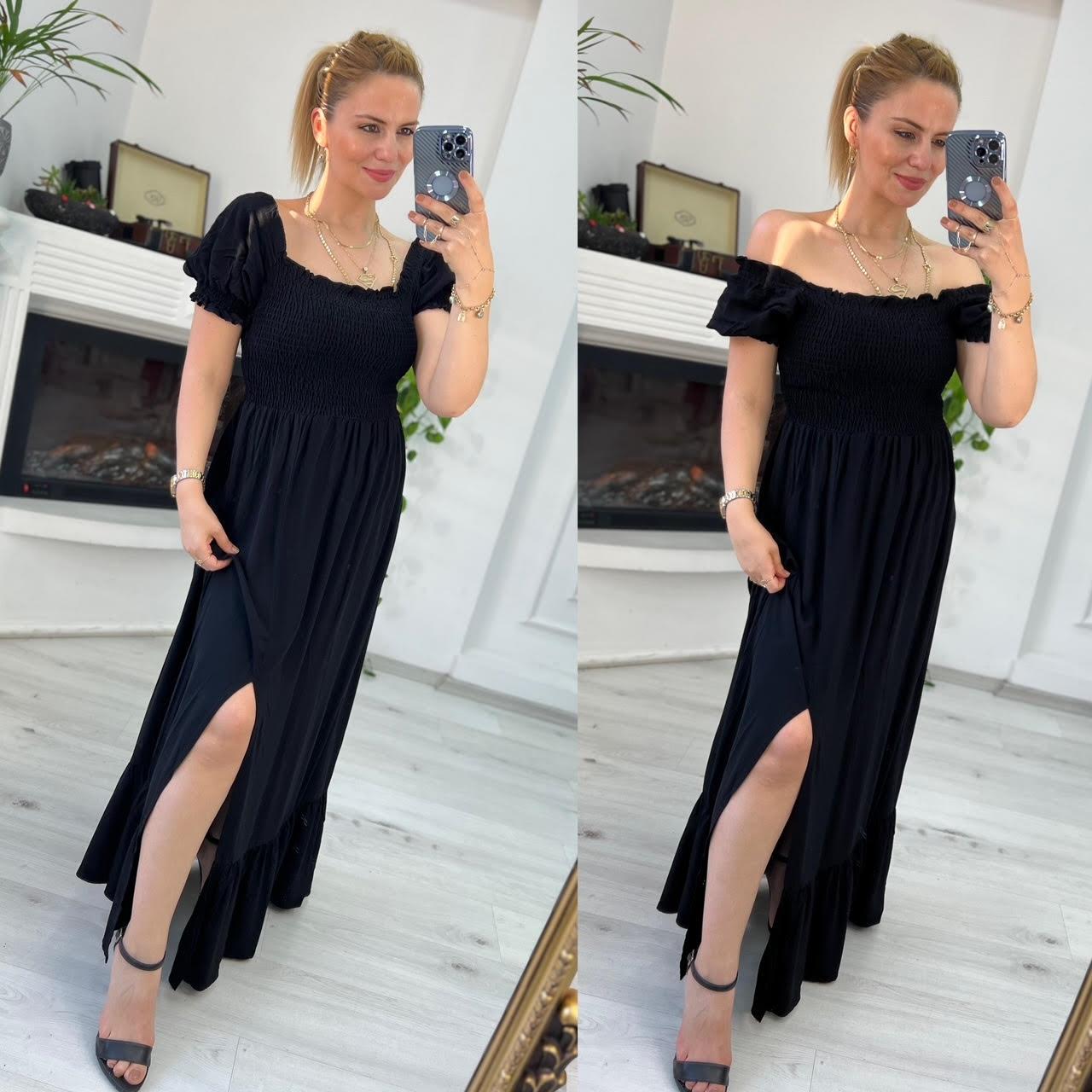 261089 Madonna Yaka Gipeli Elbise SİYAH