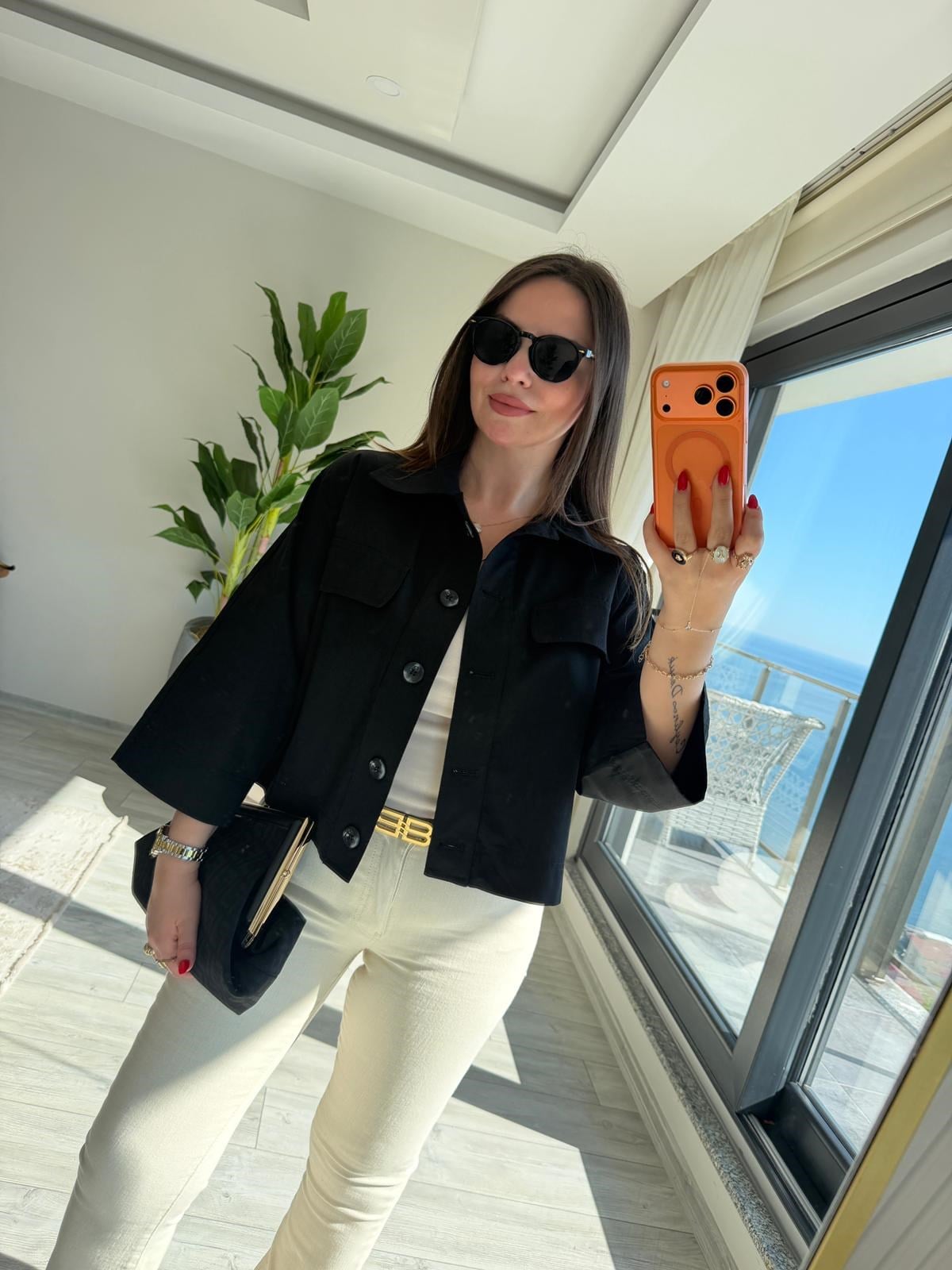 2615 Gabardin Crop Ceket SİYAH