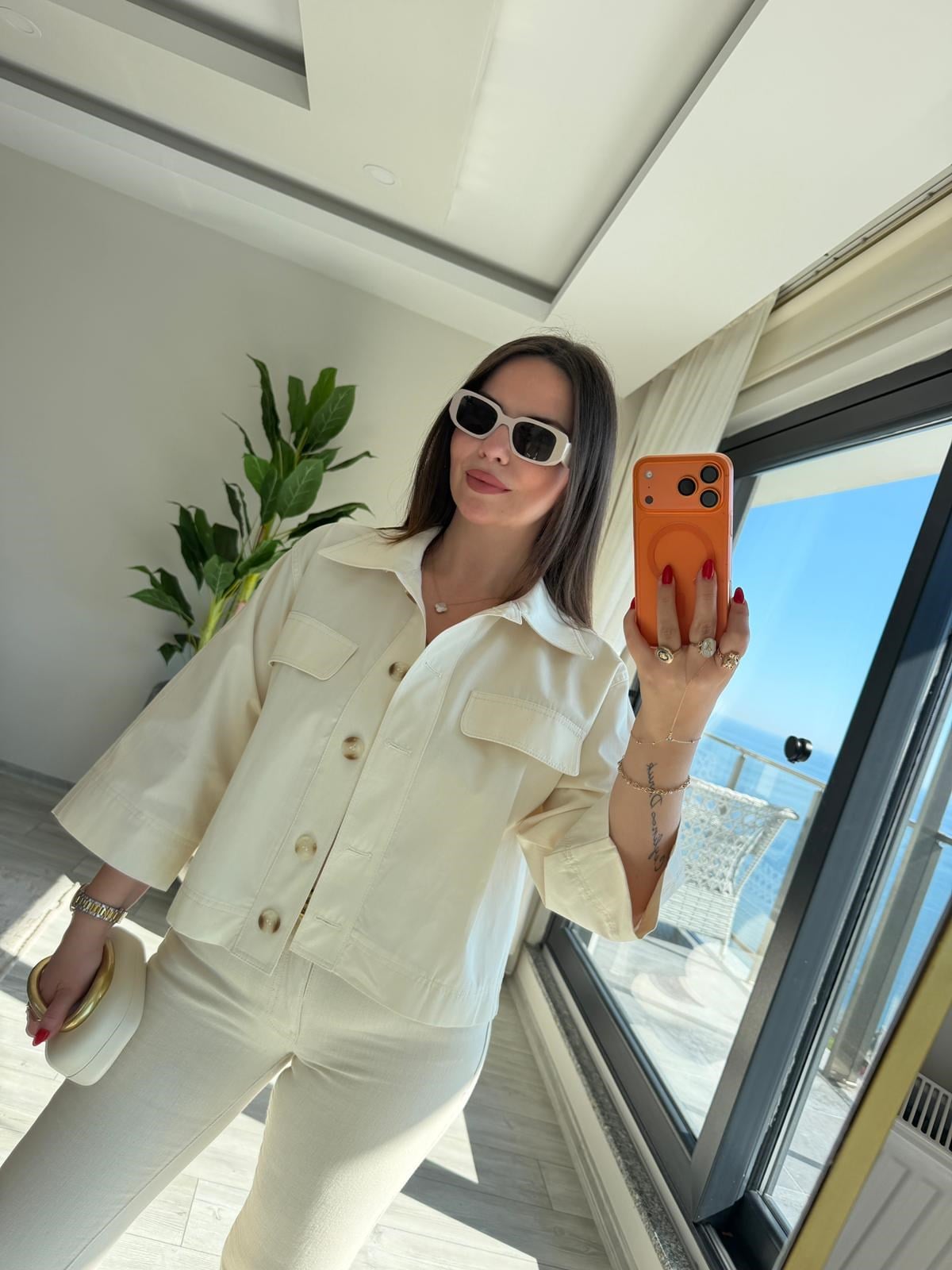 2615 Gabardin Crop Ceket TAŞ