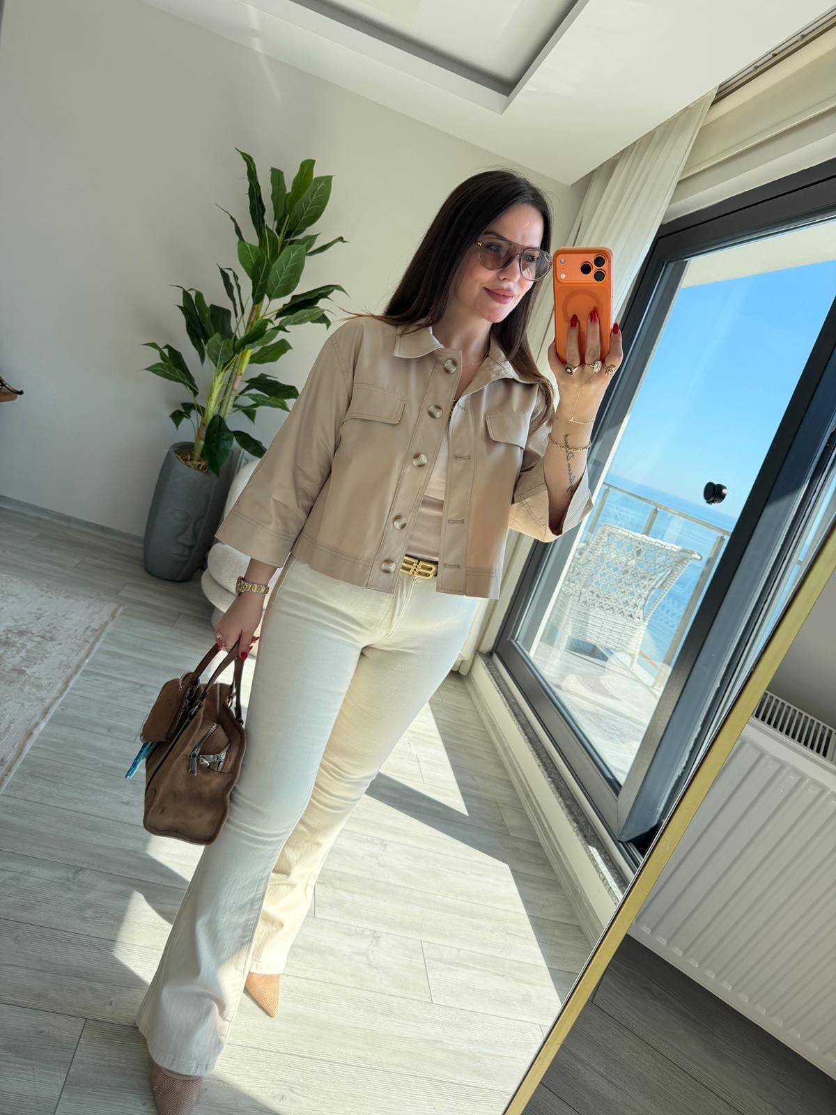 2615 Gabardin Crop Ceket VİZON