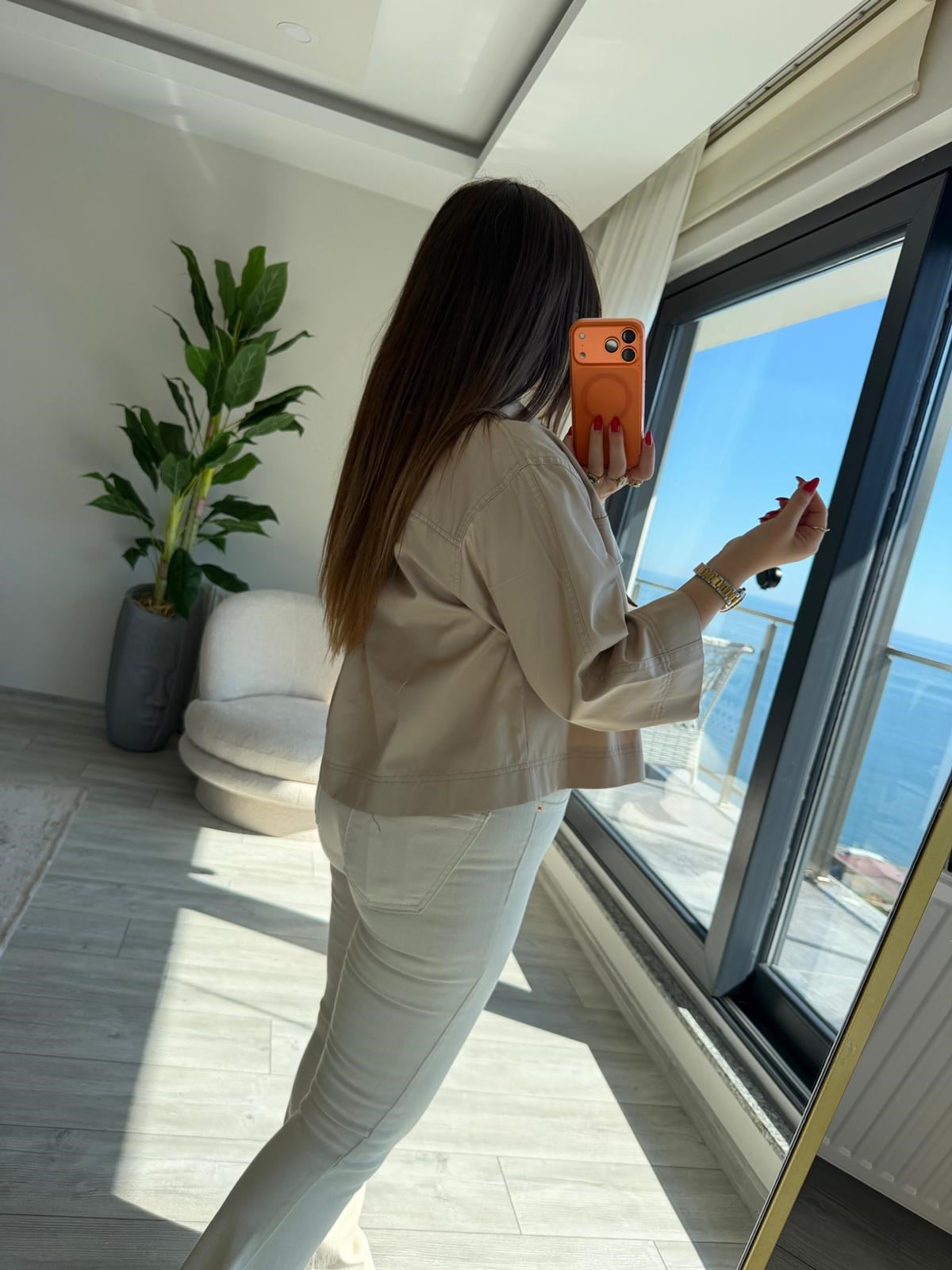 2615 Gabardin Crop Ceket VİZON