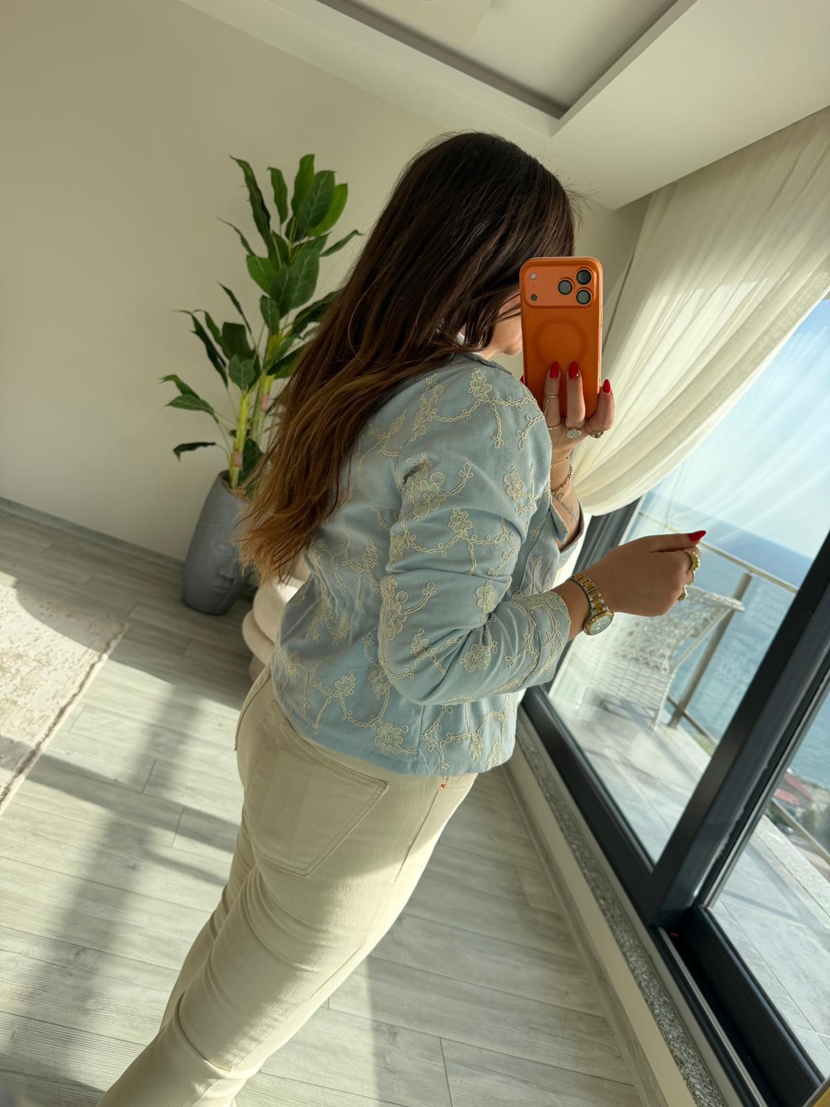 2619 Keten Bomber Ceket BEBE MAVİ