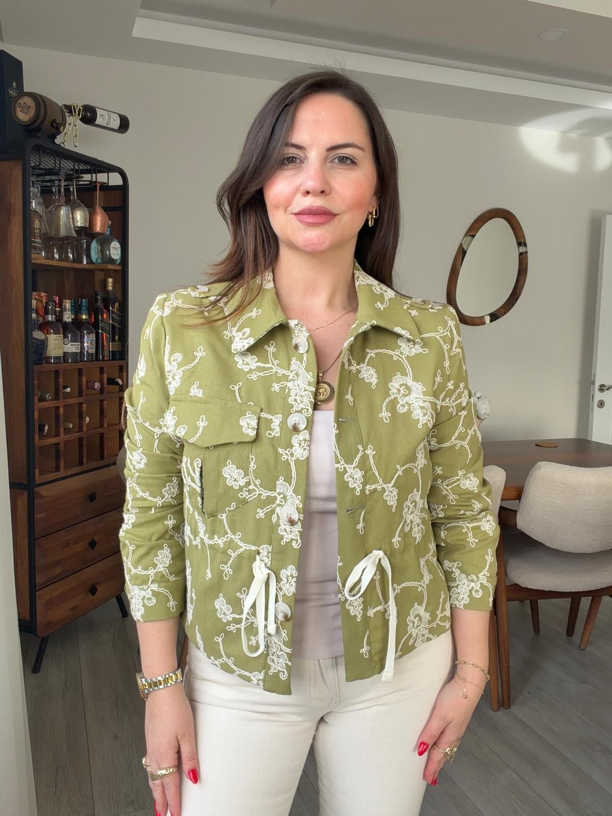 2619 Keten Bomber Ceket olive