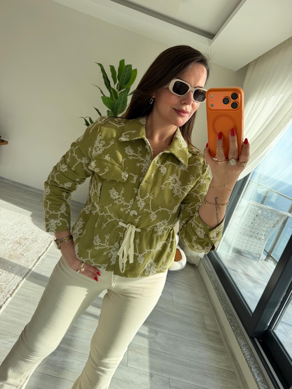 2619 Keten Bomber Ceket olive
