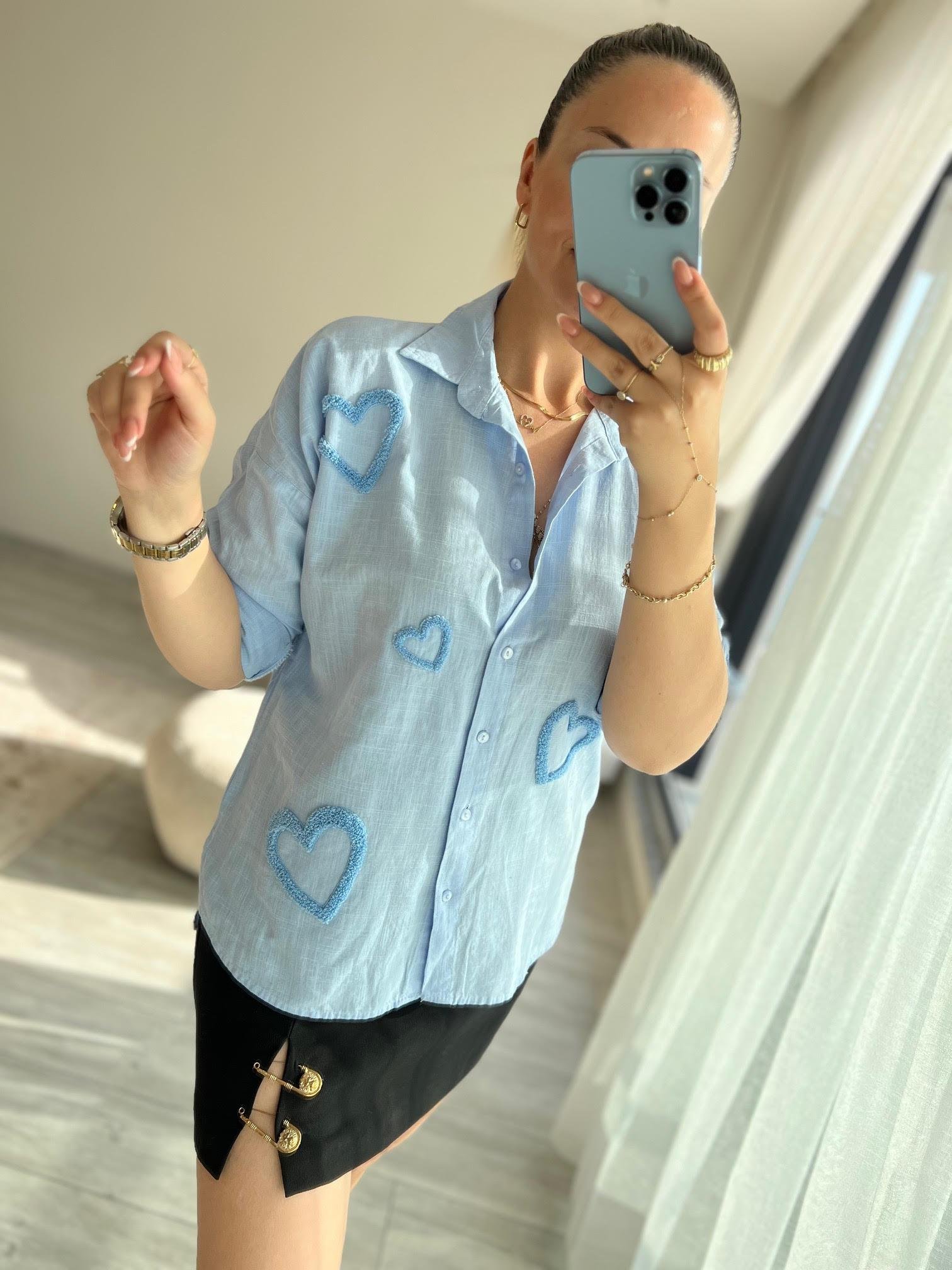 2627 Gömlek Panç İşlemeli BEBE MAVİ