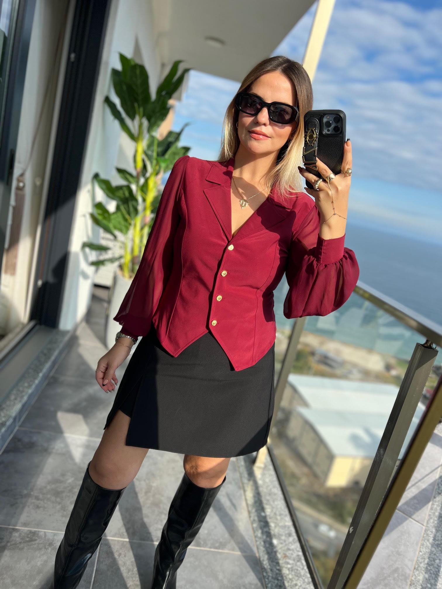 2643 Uzun Kollu Bluz BORDO