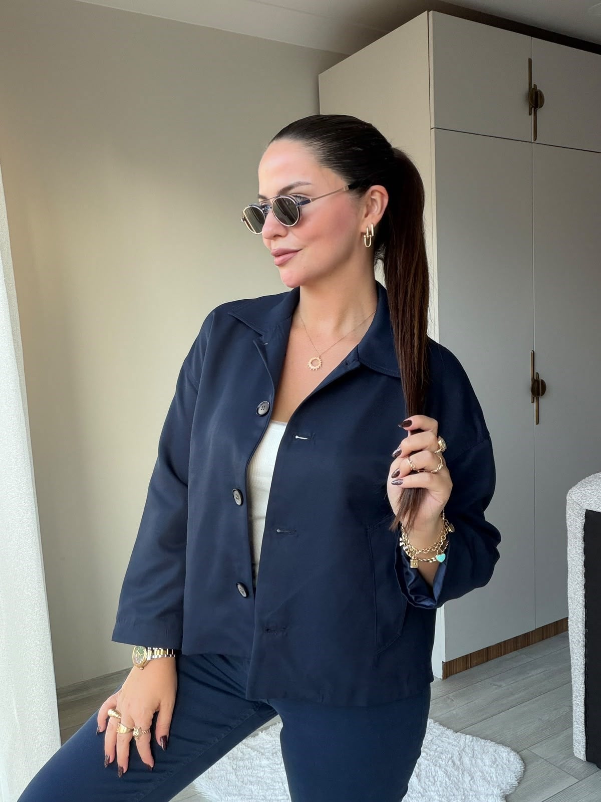2653 Gabardin Düğmeli Bamber Ceket LACİVERT