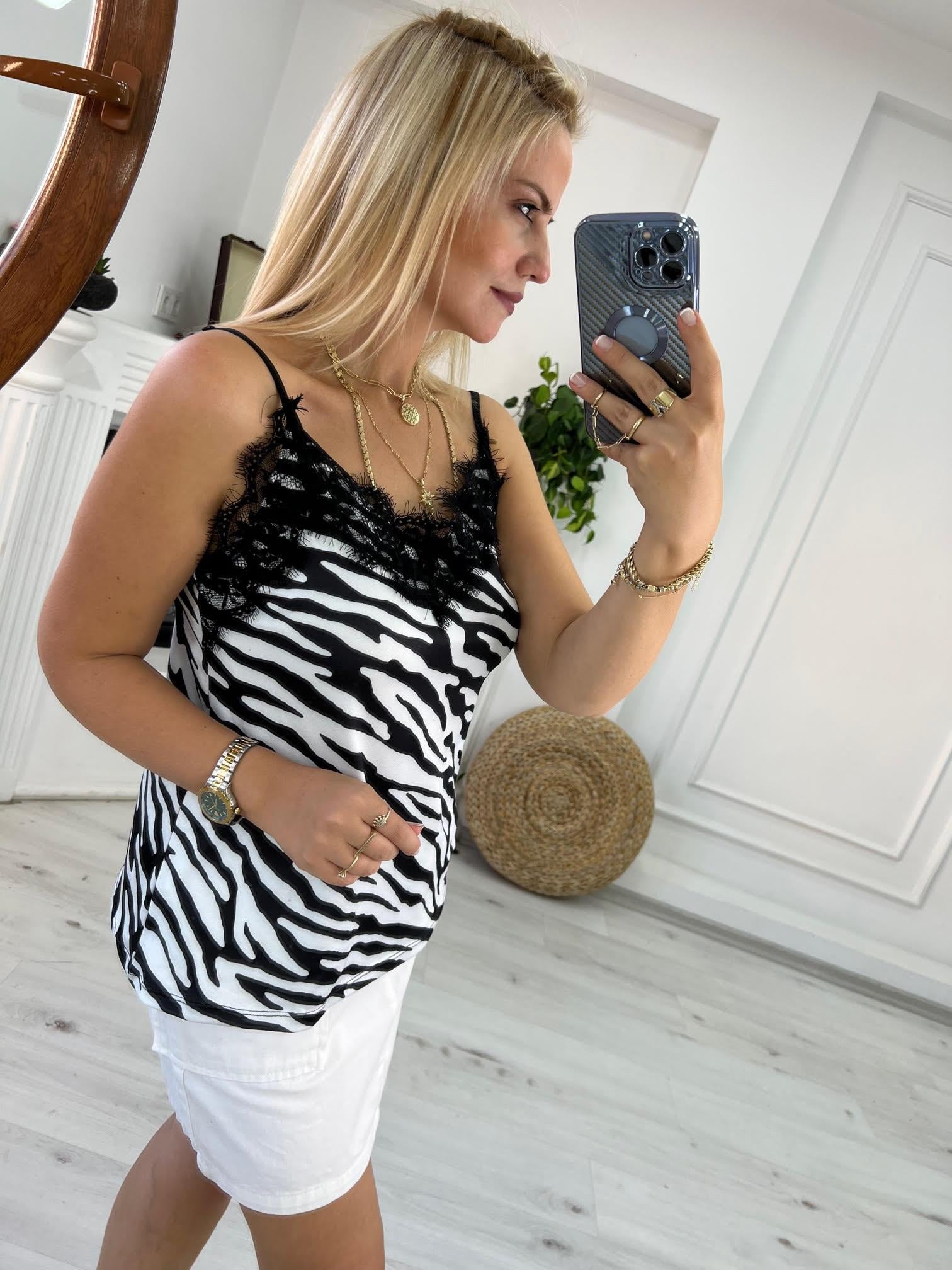 267300 Dantelli Askılı Bluz ZEBRA