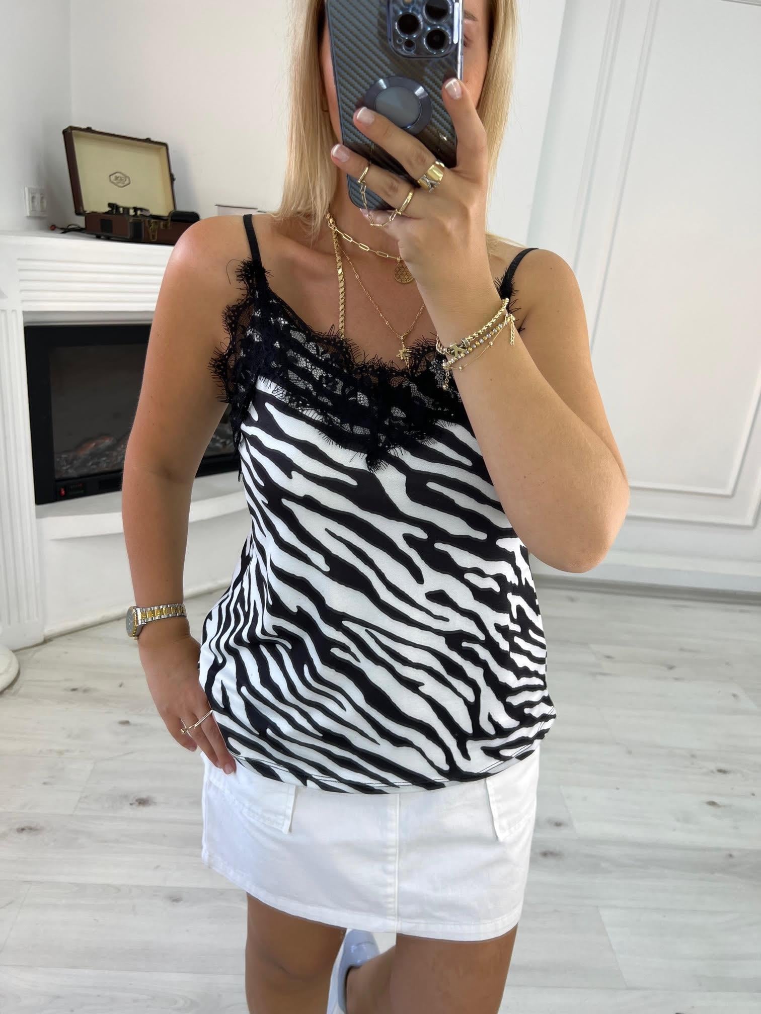 267300 Dantelli Askılı Bluz ZEBRA
