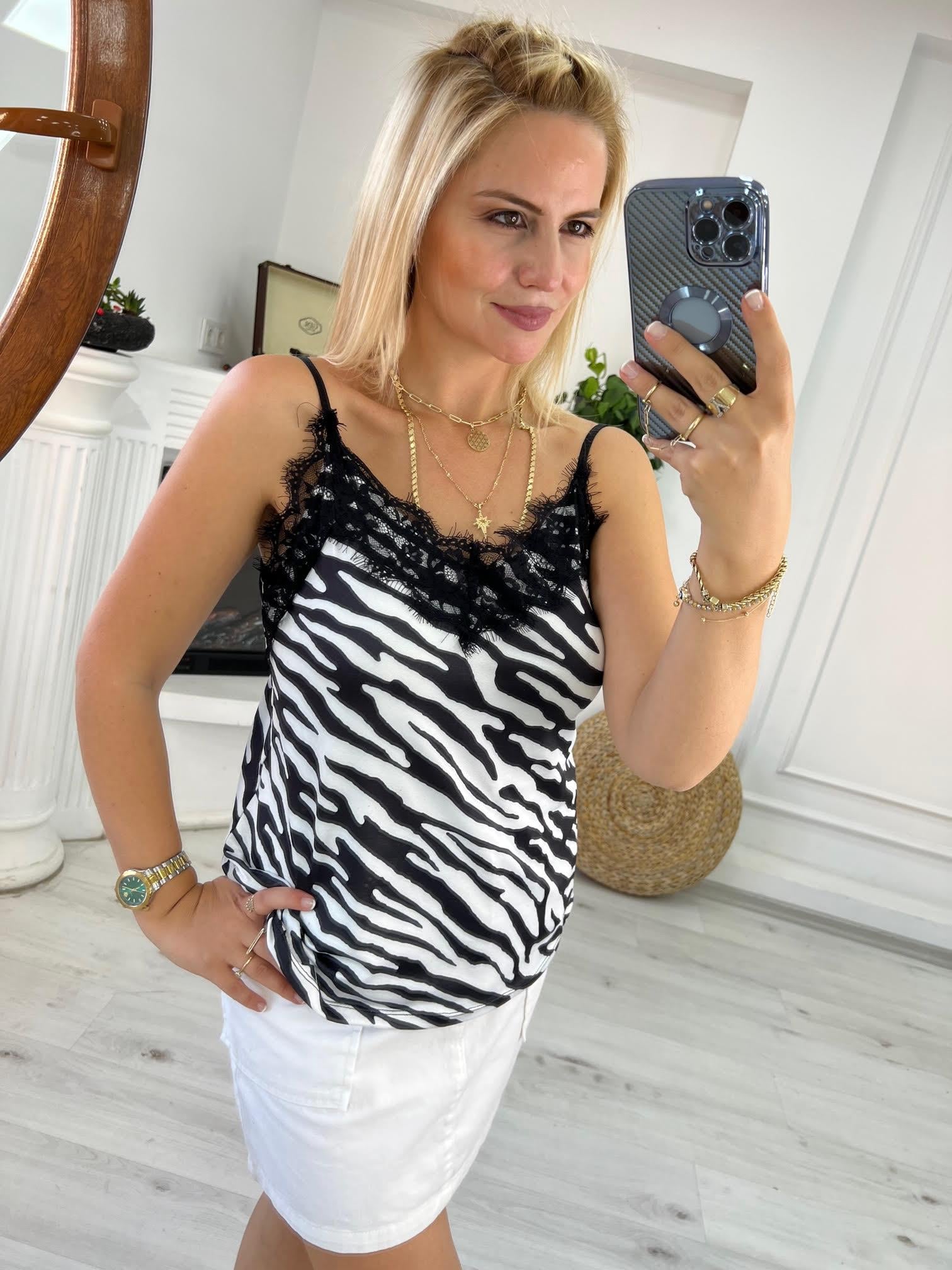 267300 Dantelli Askılı Bluz ZEBRA