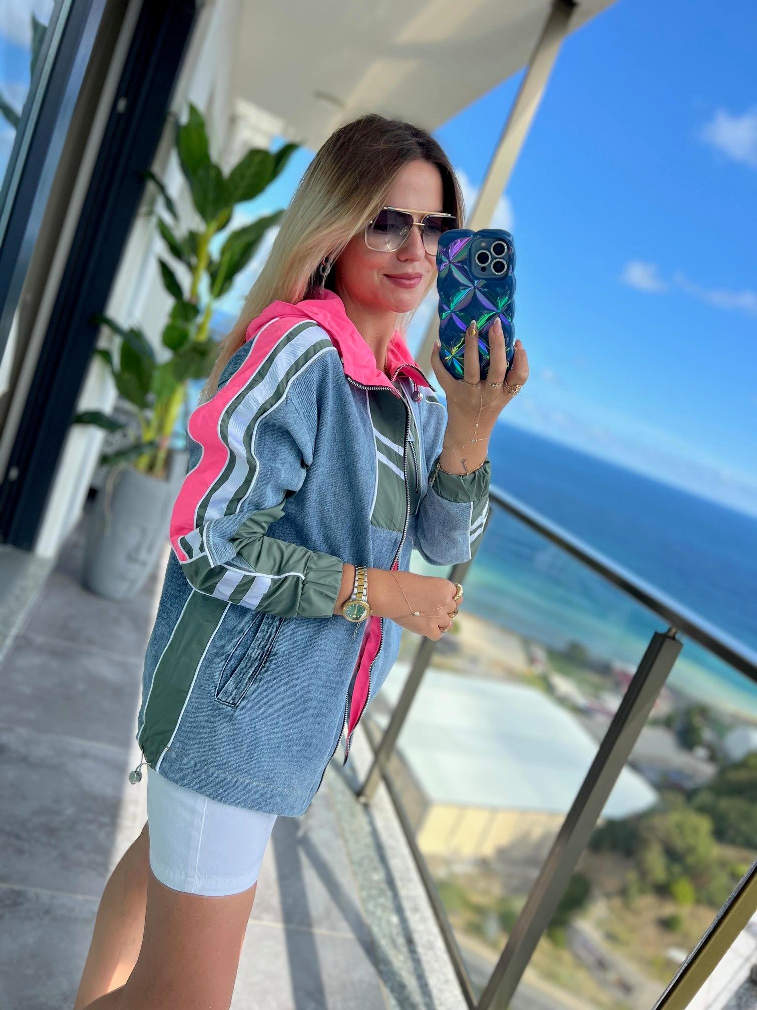 2717 Şeritli Mix Ceket PEMBE