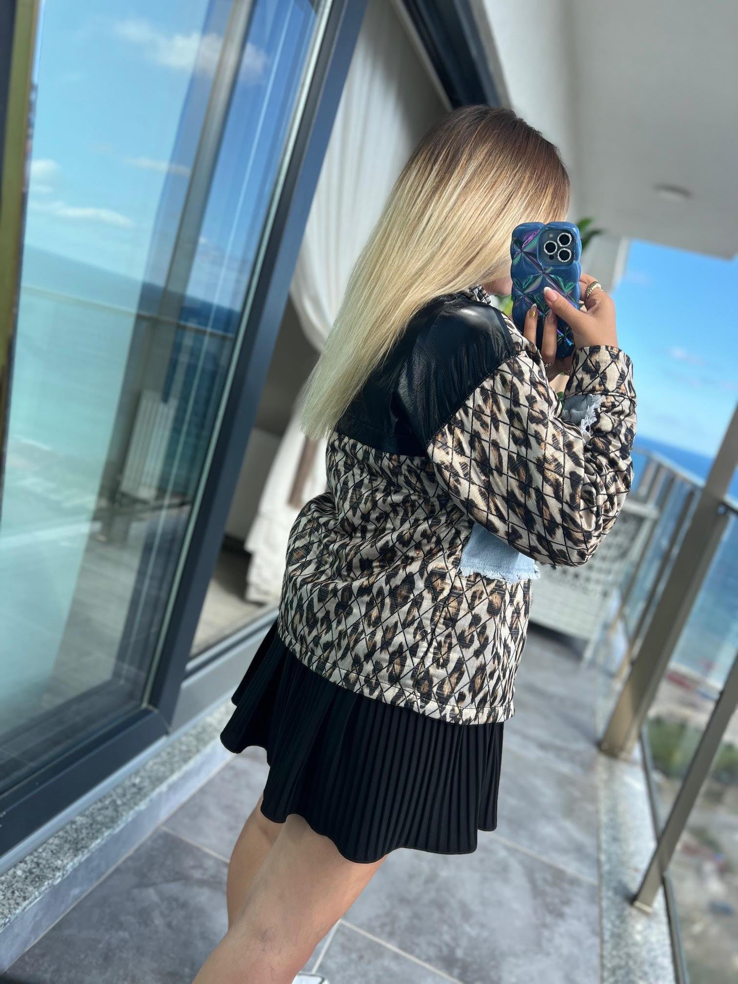 2734 Leopar Mix Ceket SİYAH