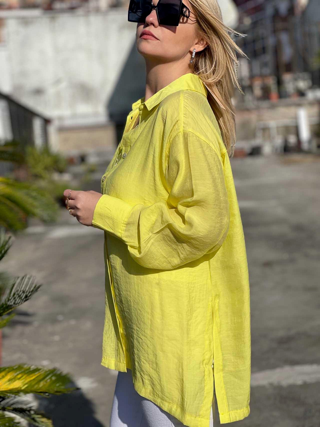 27476 Sedef Düğmeli Owersize Gömlek SARI