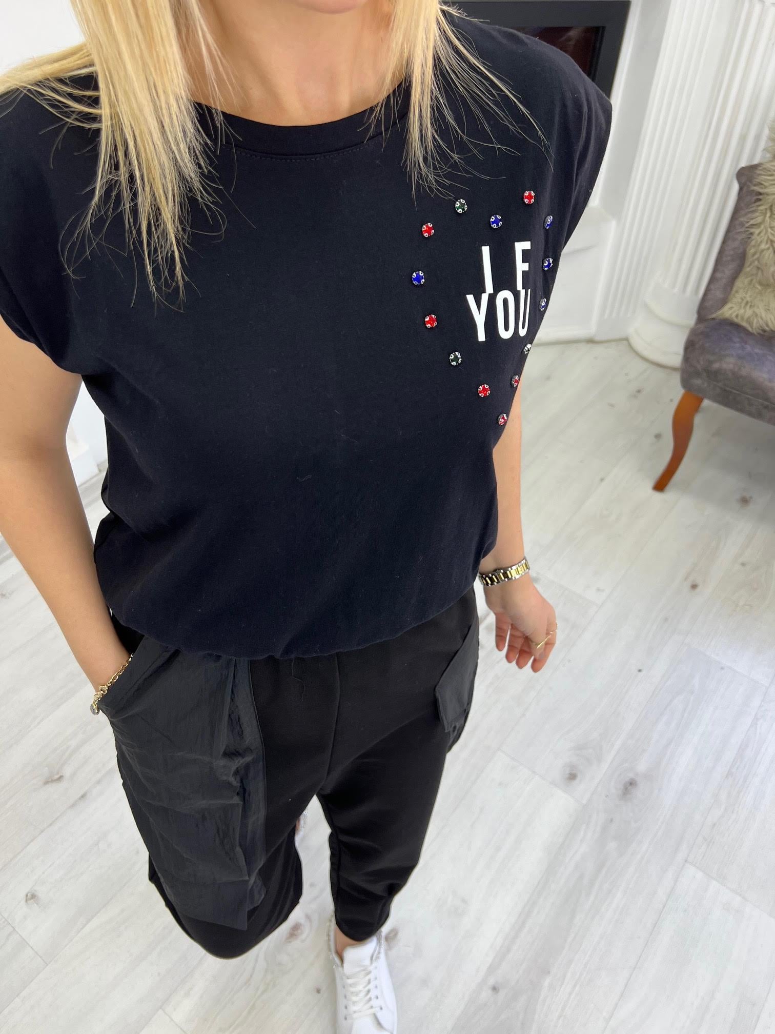 27506 Taş Detaylı Tshirt SİYAH