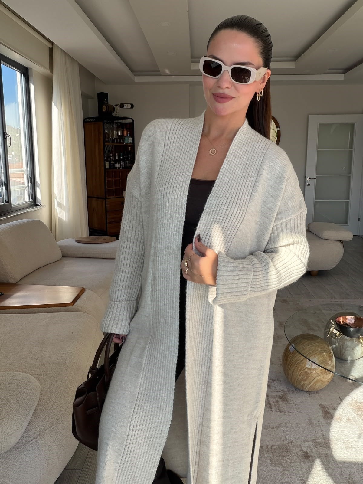 2753 Yırtmaçlı Triko Hıırka TAŞ