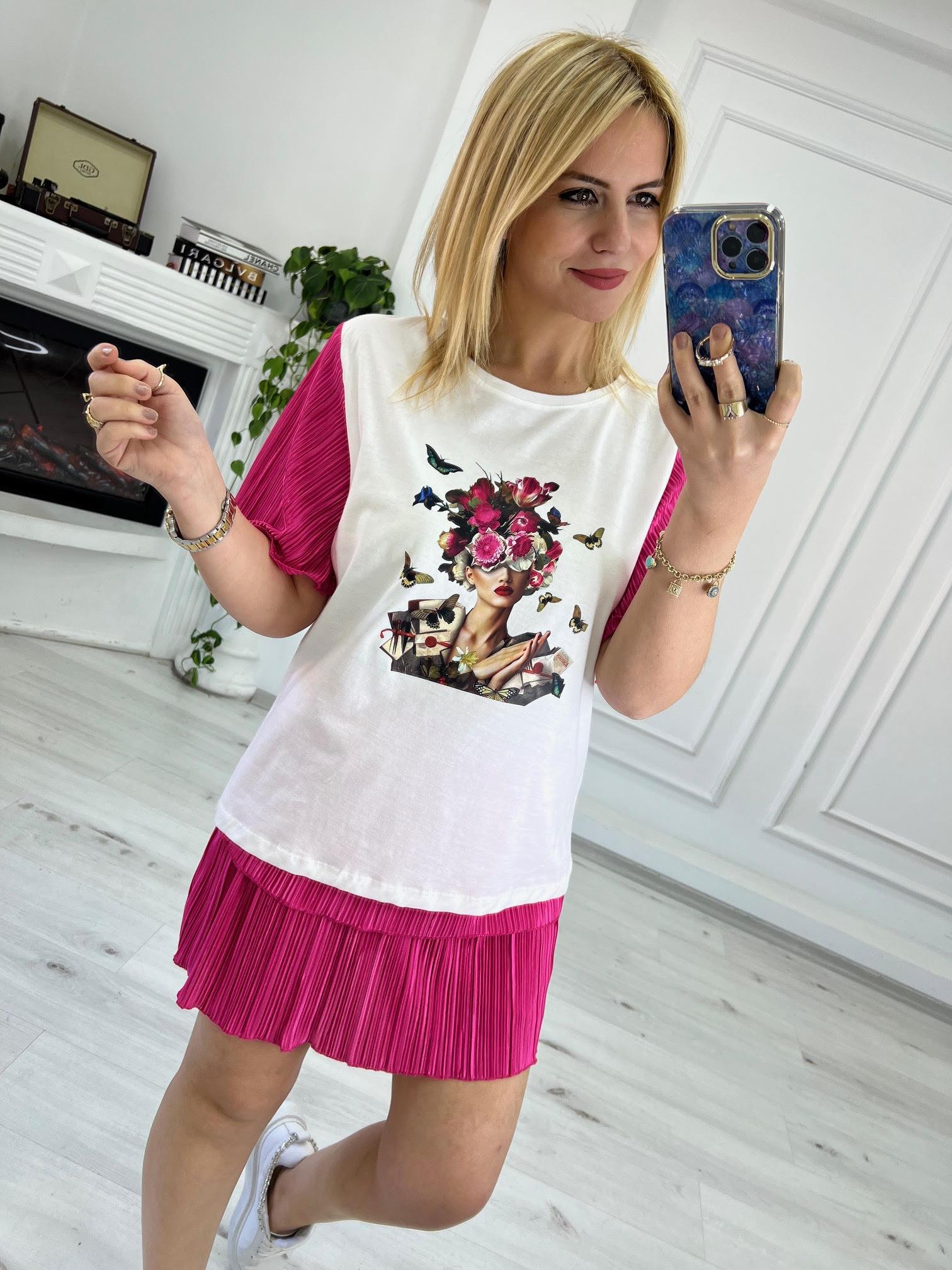 27646 Kolları Krinkıl Detay Tshirt FUŞYA